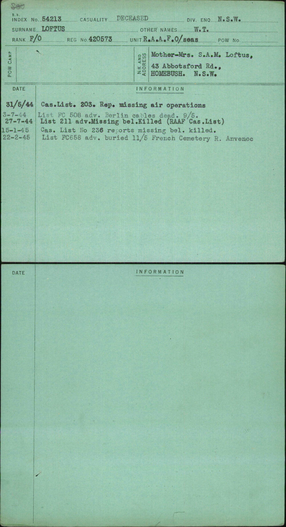 Loftus, W T, 420573
