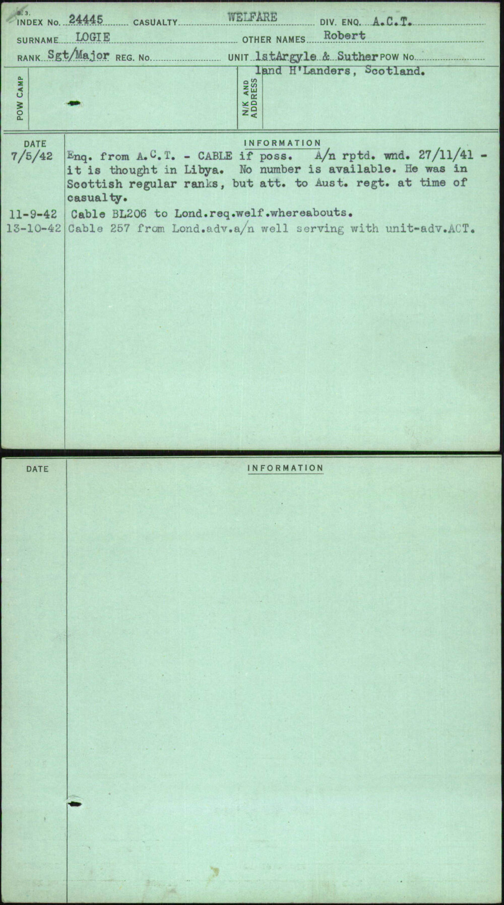 Logie, Robert, [No Service Number]