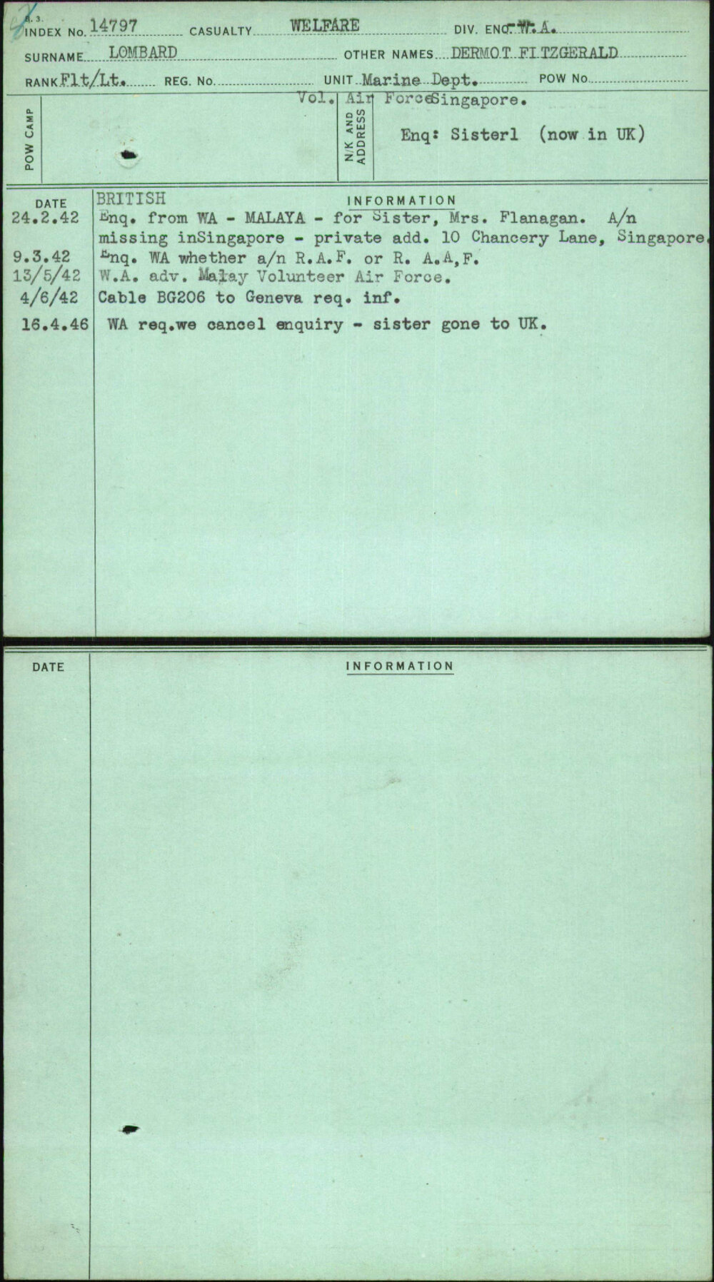 Lombard, Dermot Fitzgerald, [No Service Number]