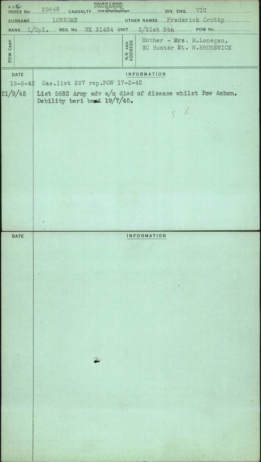 Lonegan, Frederick Crotty, VX31484