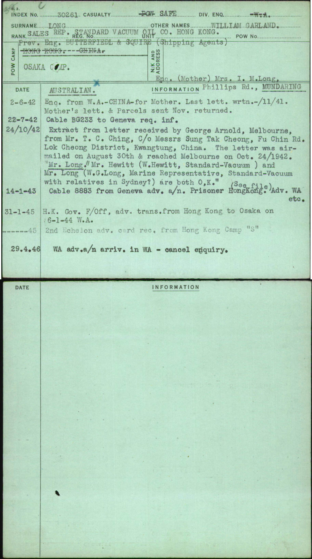 Long, William Garland, [No Service Number]