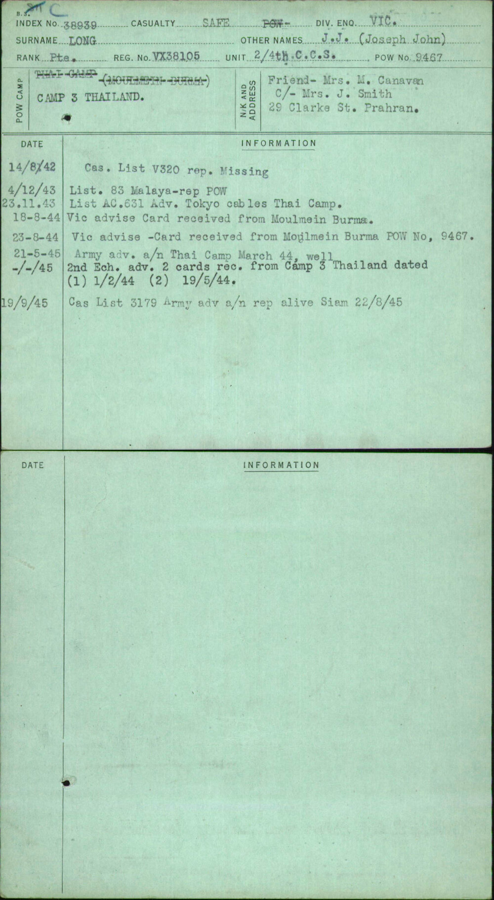 Long, J J (Joseph John), VX38105