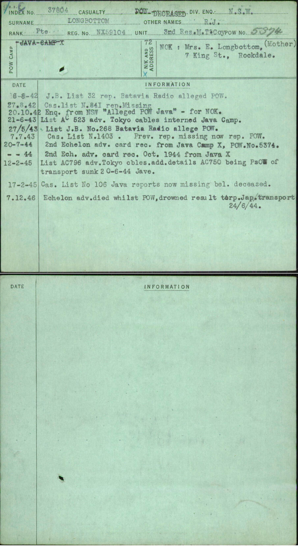 Longbottom, R J, NX59104