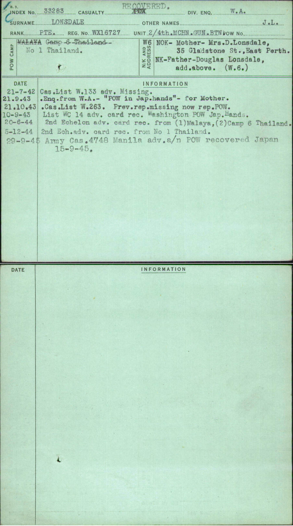 Lonsdale, J L, WX16727