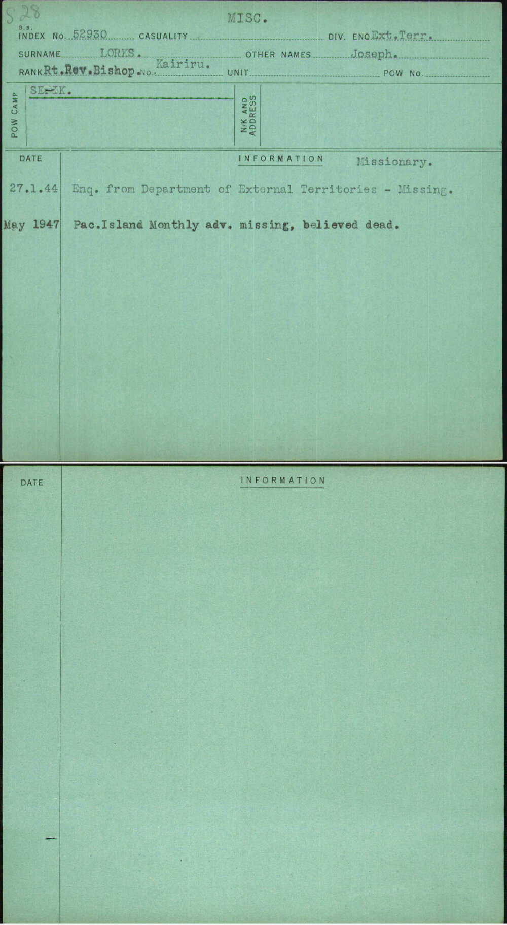 Lorks, Joseph, Kairiru