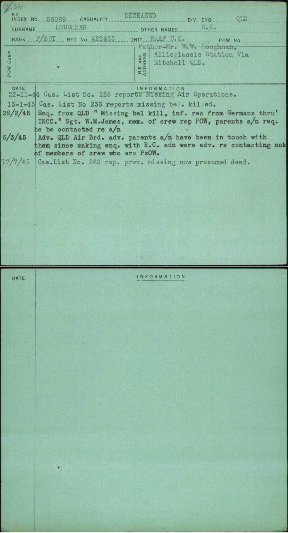 Loughnan, W K, 429465