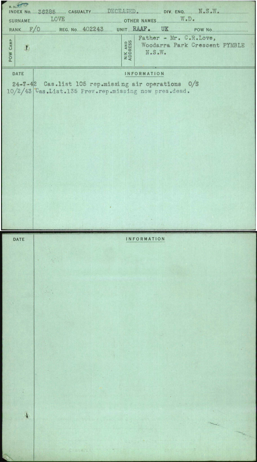 Love, W D, 402243