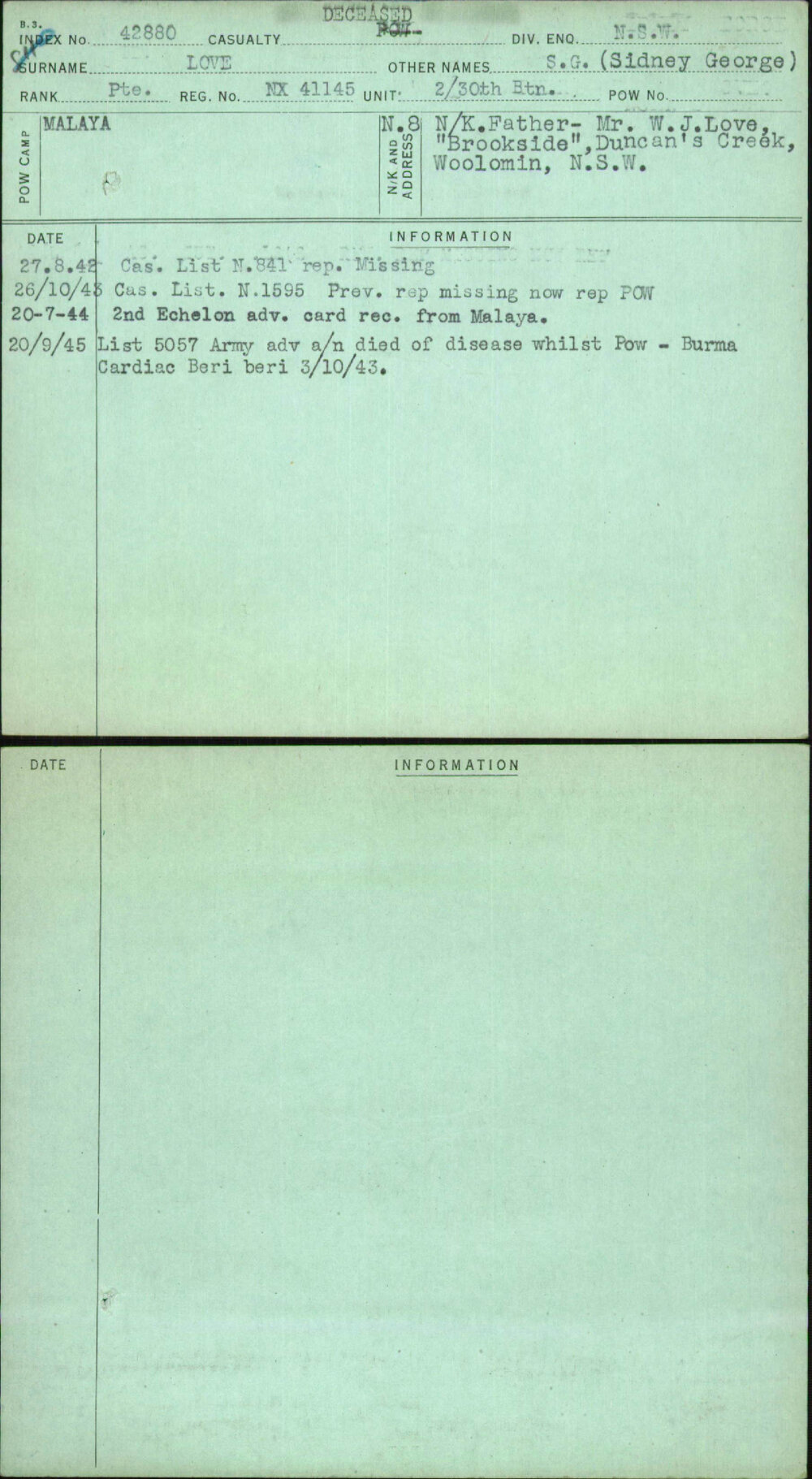 Love, S G (Sidney George), NX41145