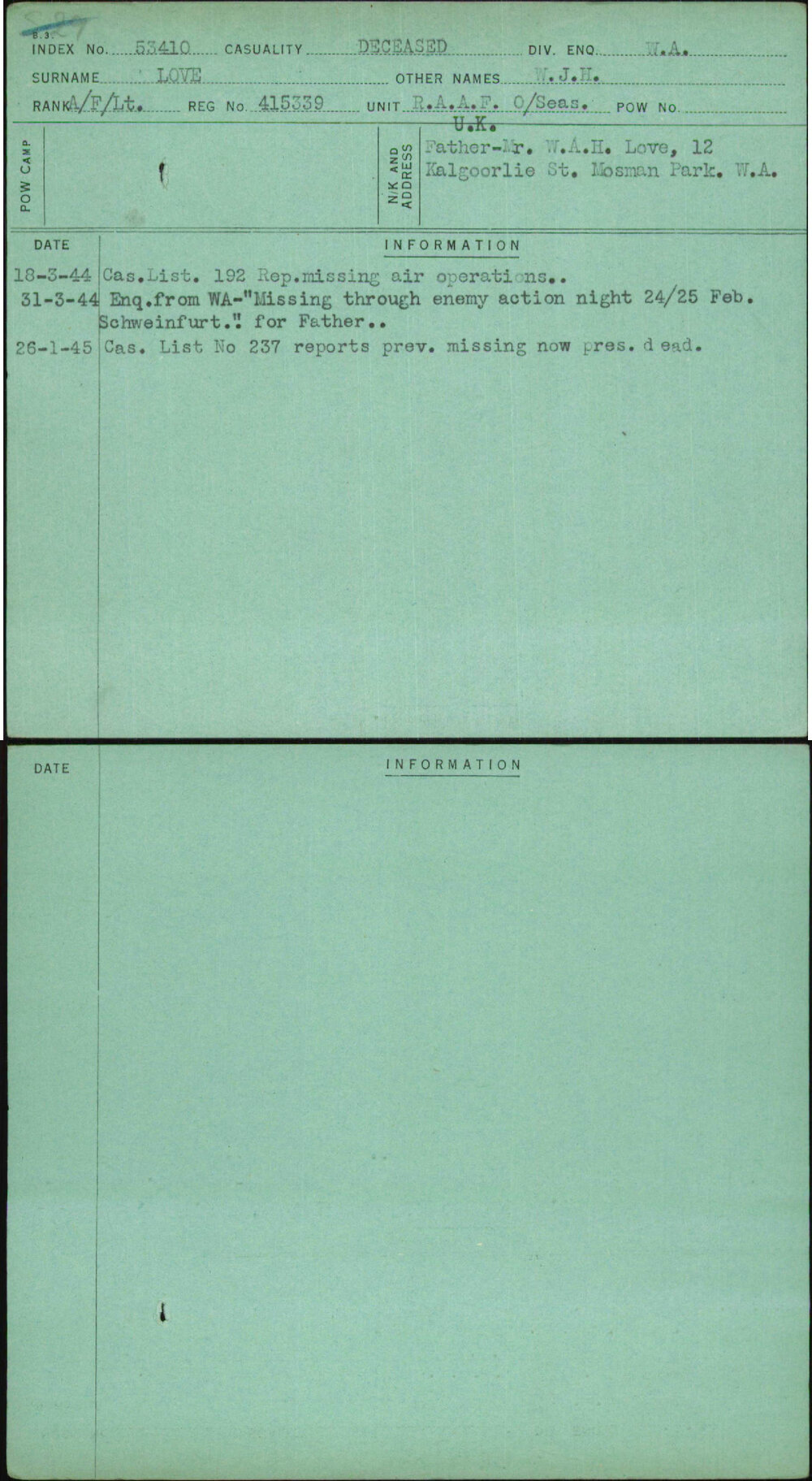 Love, W J H, 415339