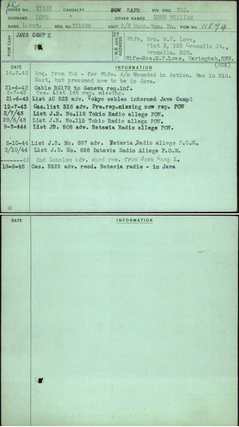 Love, Eden William, TX1536