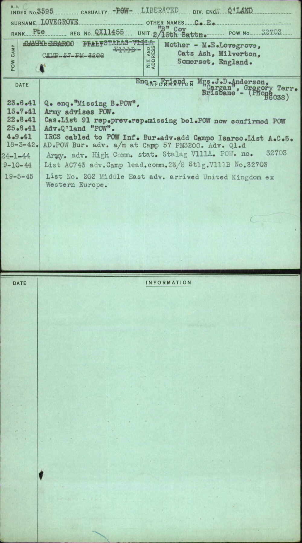 Lovegrove, C E, QX11455