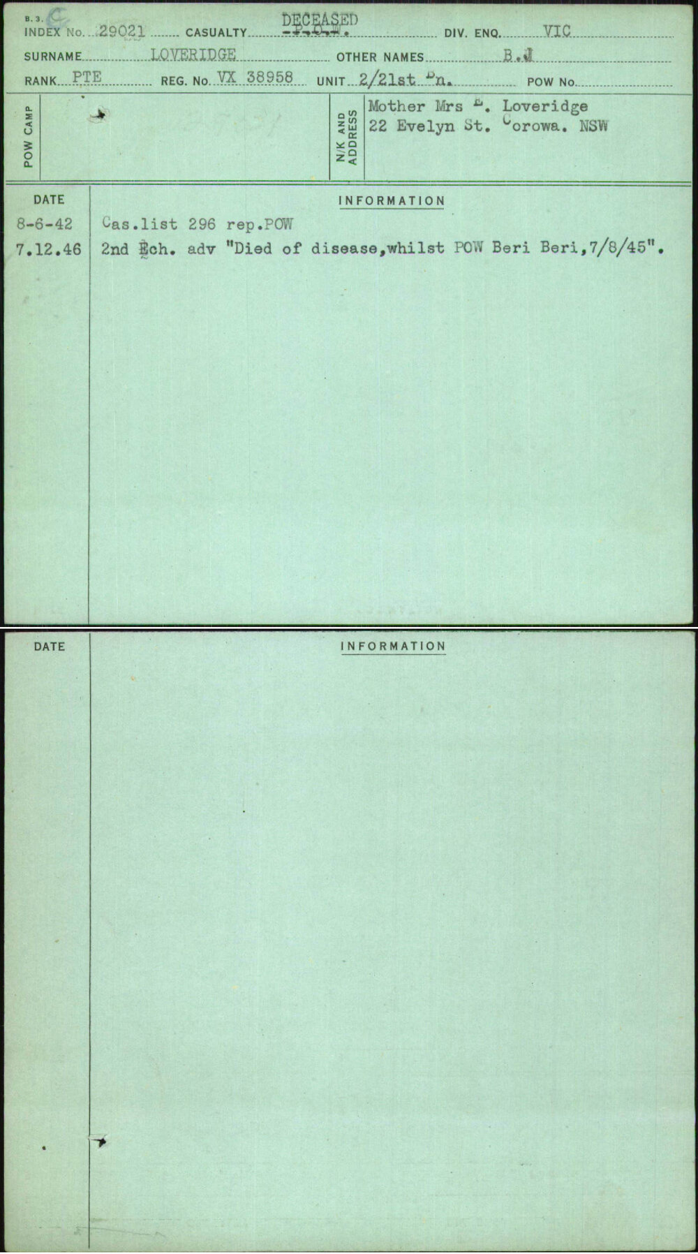 Loveridge, B J, VX38958