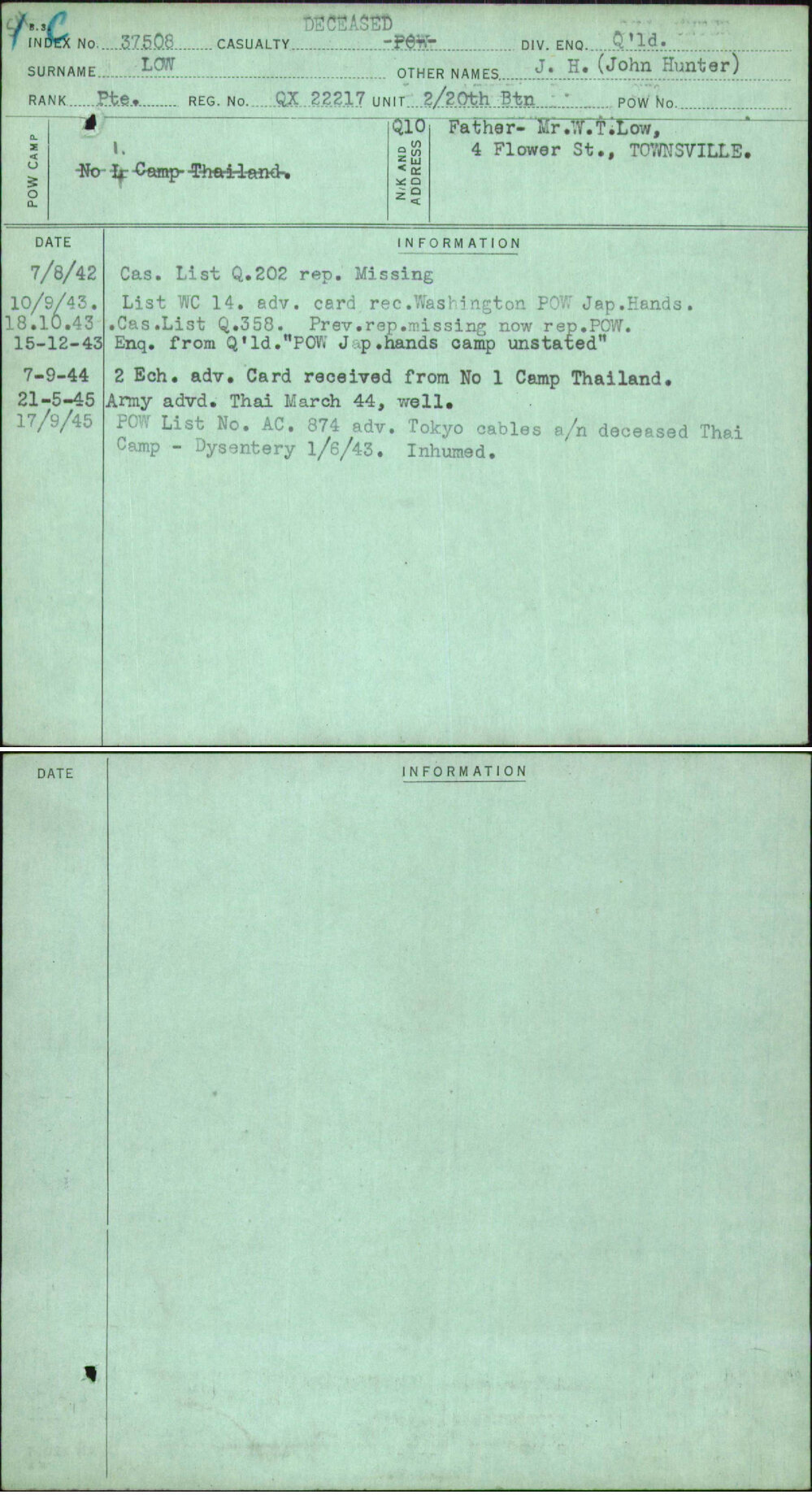 Low, J H (John Hunter), QX22217
