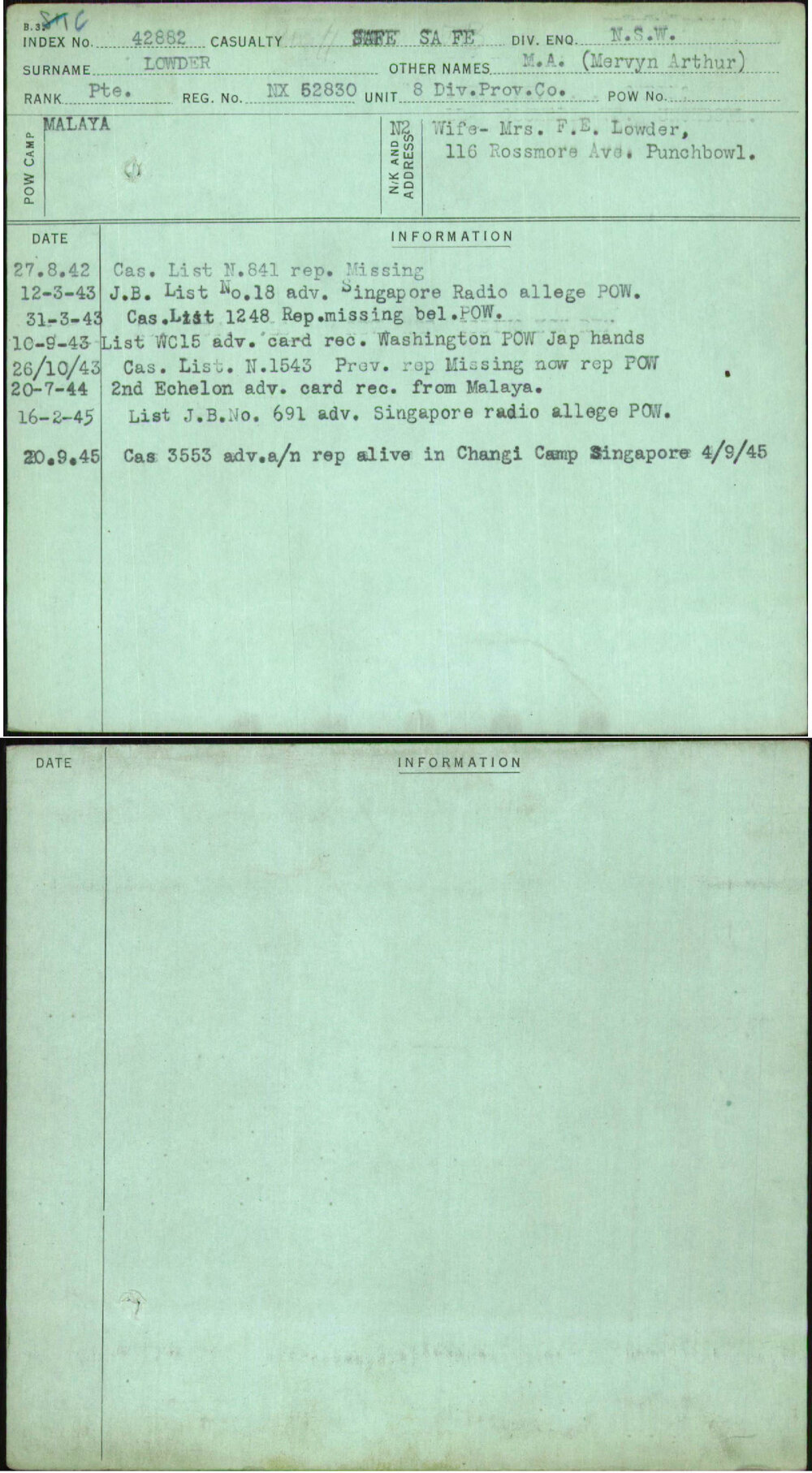 Lowder, M A (Mervyn Arthur), NX52830
