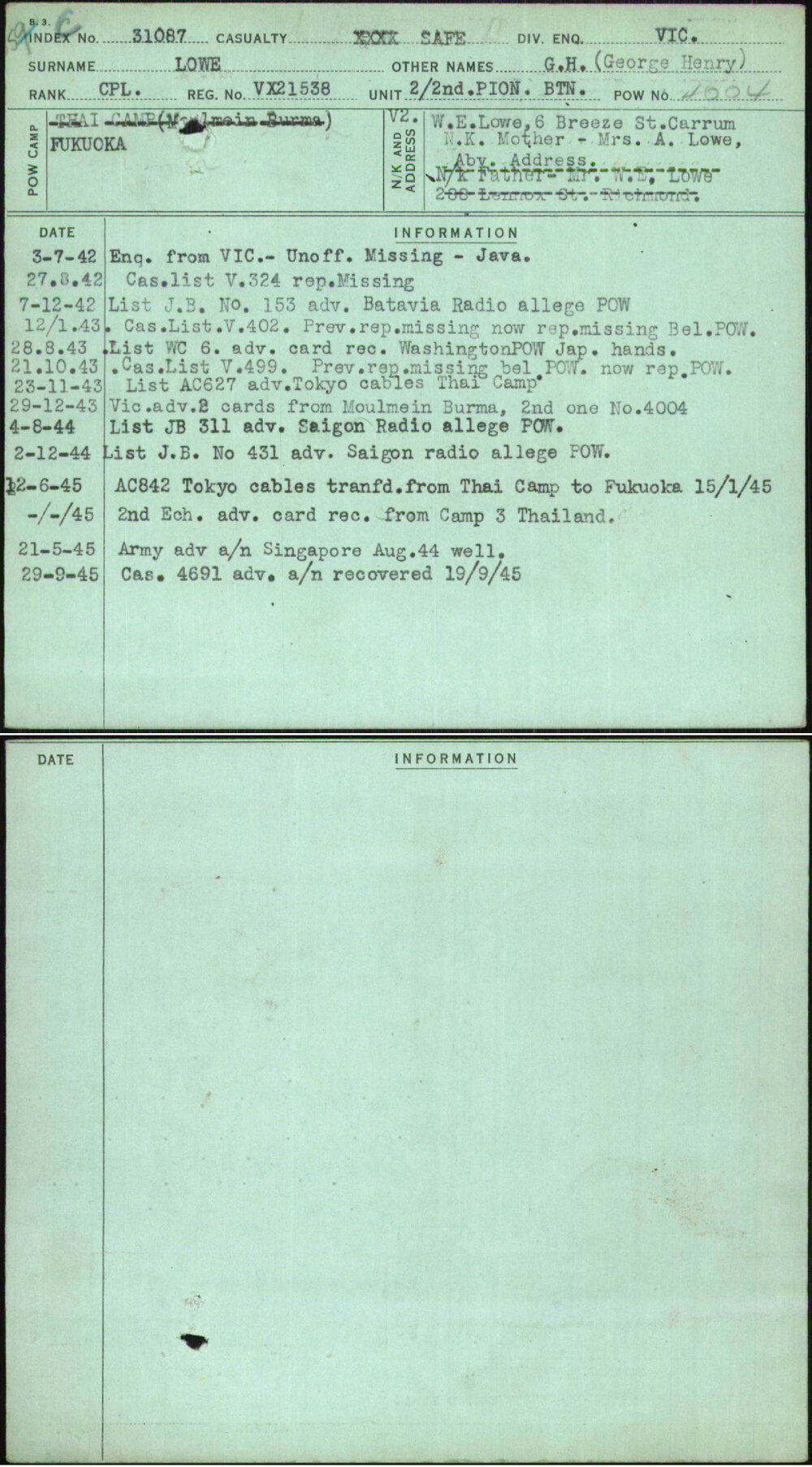 Lowe, G H (George Henry), VX21538
