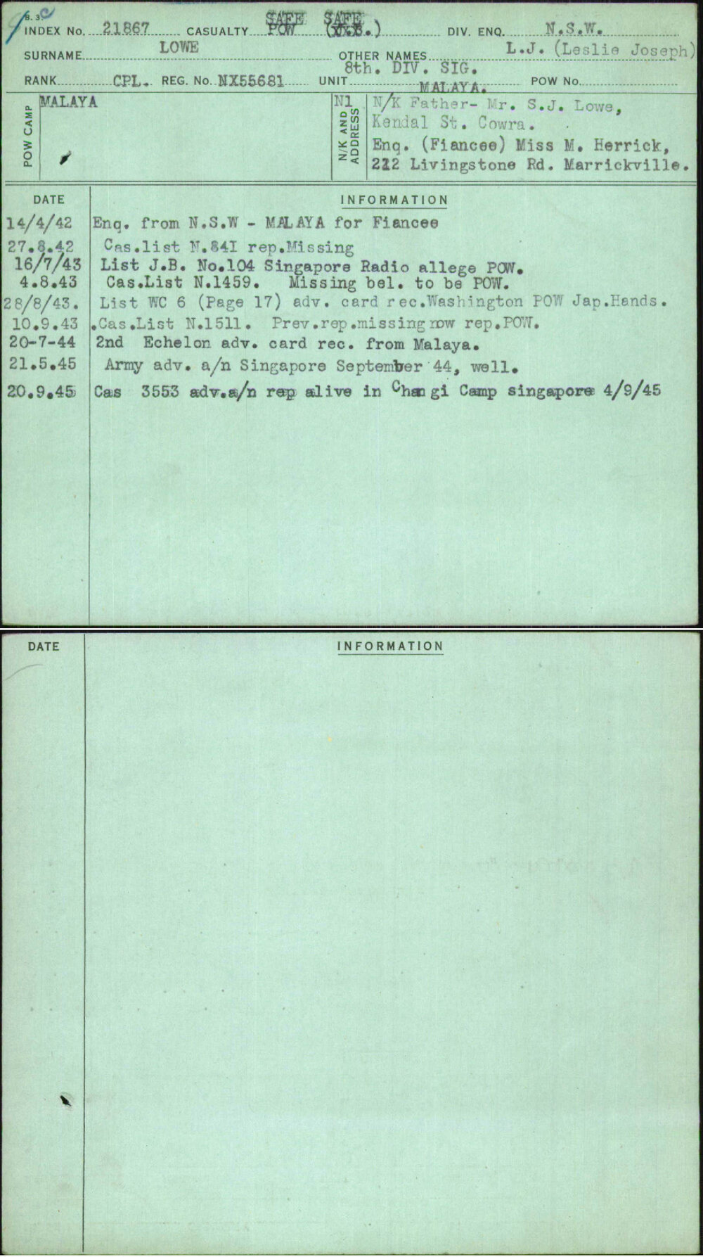 Lowe, L J (Leslie Joseph), NX55681