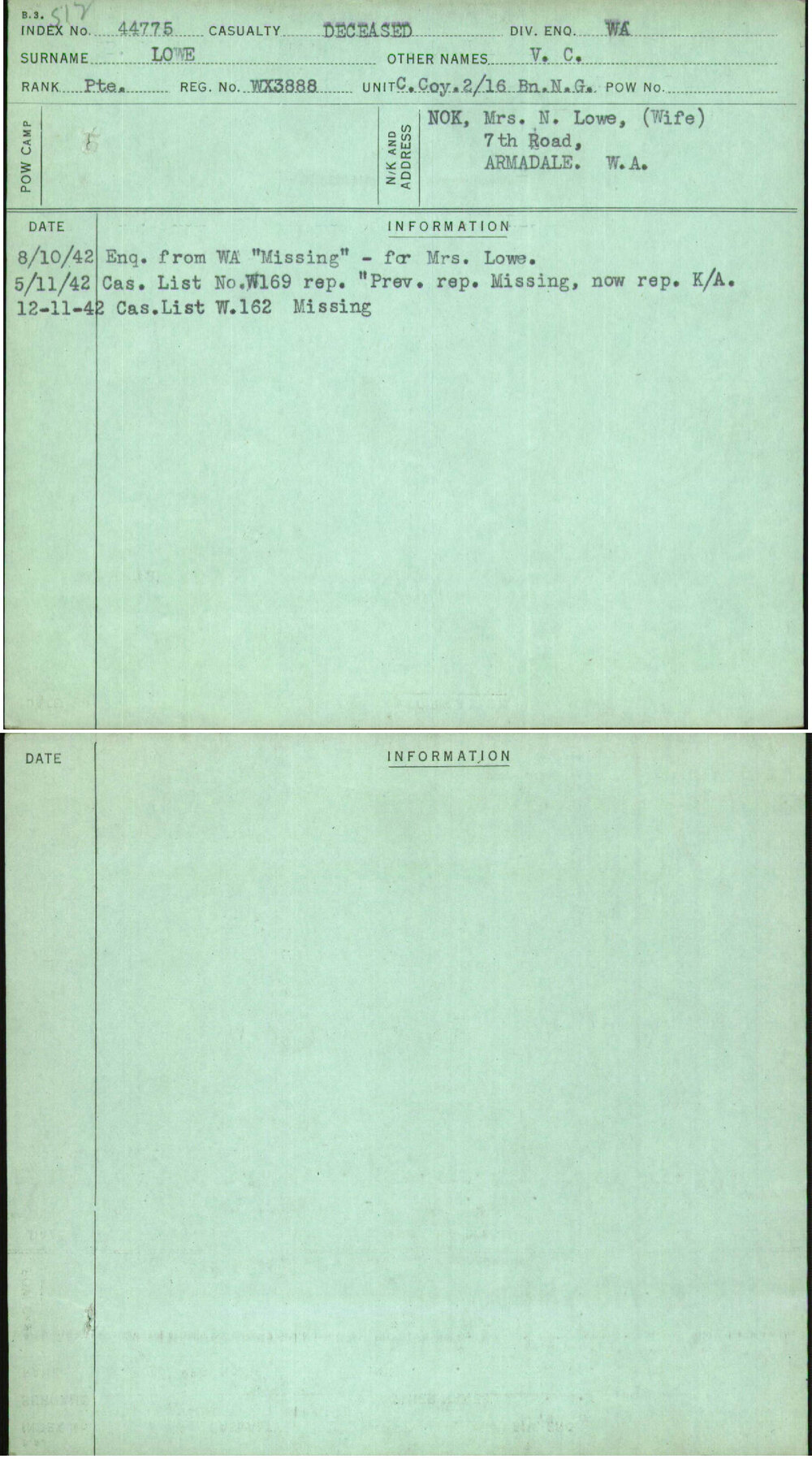Lowe, V C, WX3888
