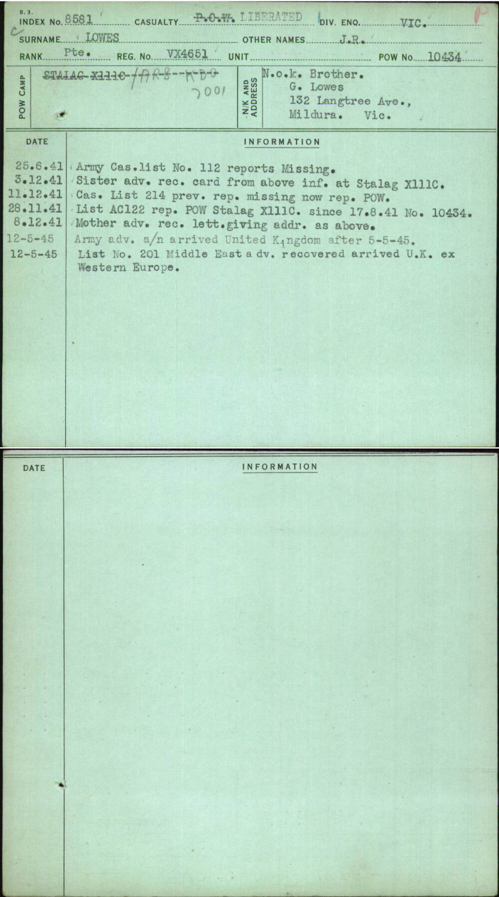 Lowes, J R, VX4651