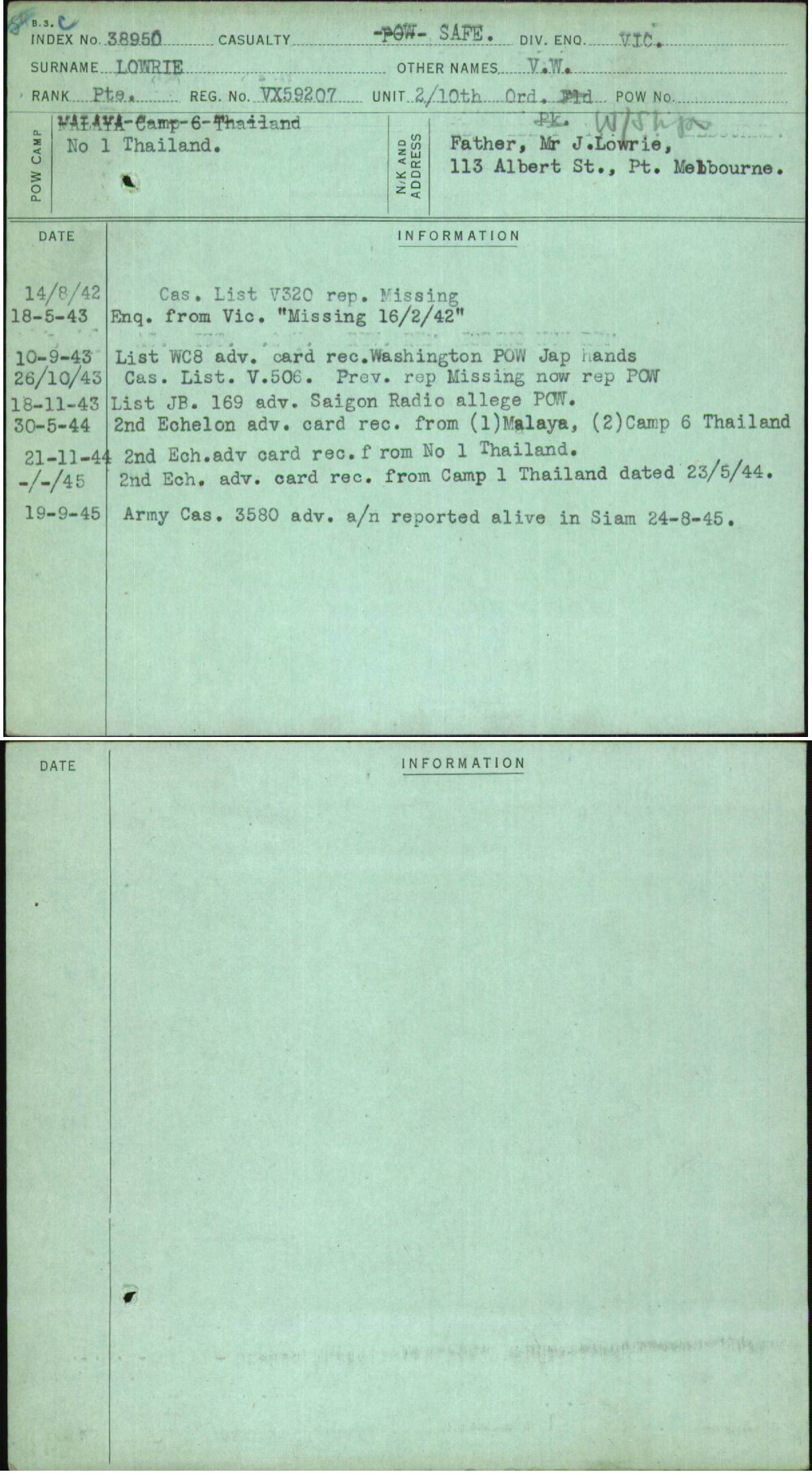 Lowrie, V W, VX59207