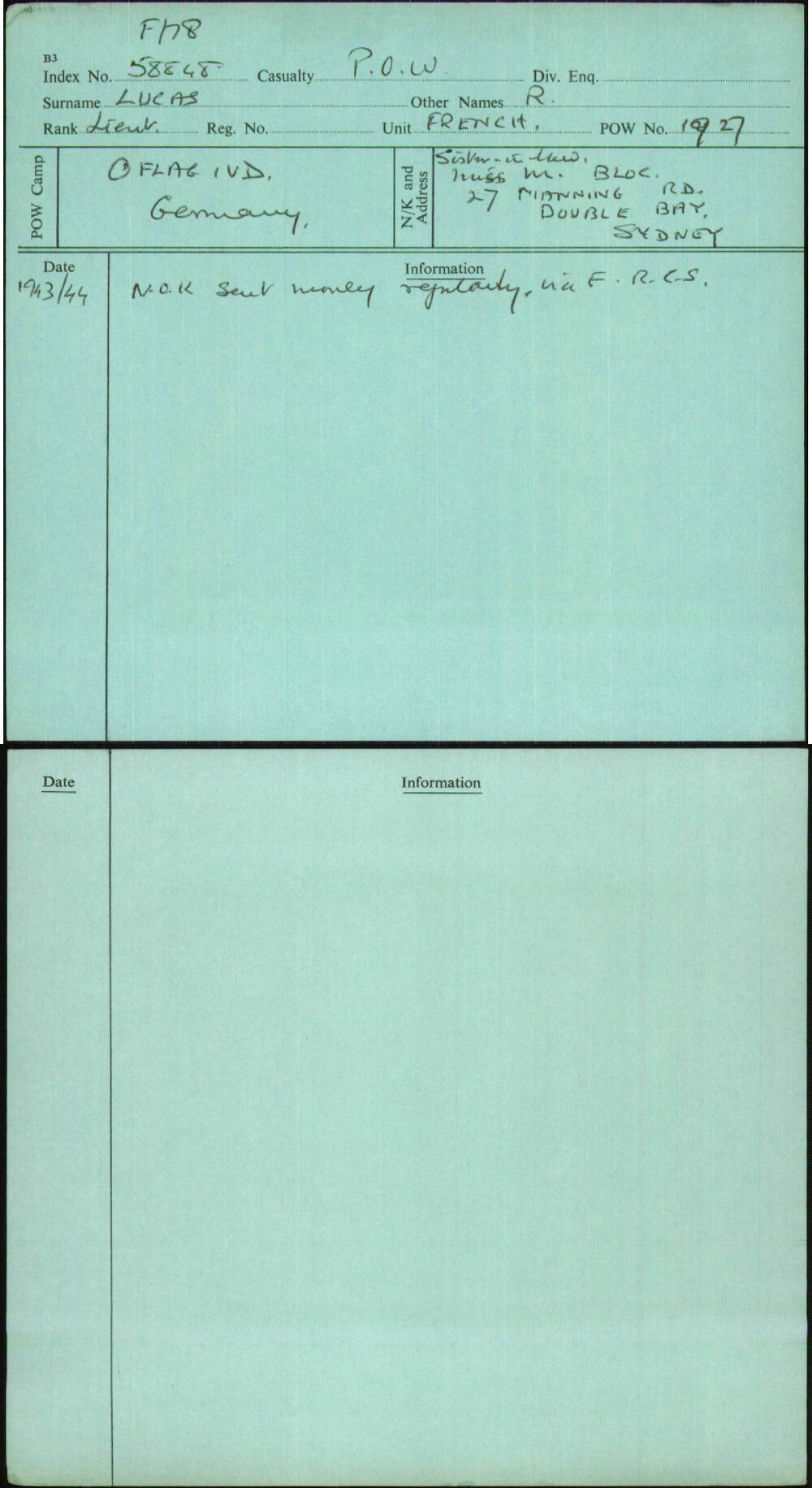 Lucas, R, [No Service Number]