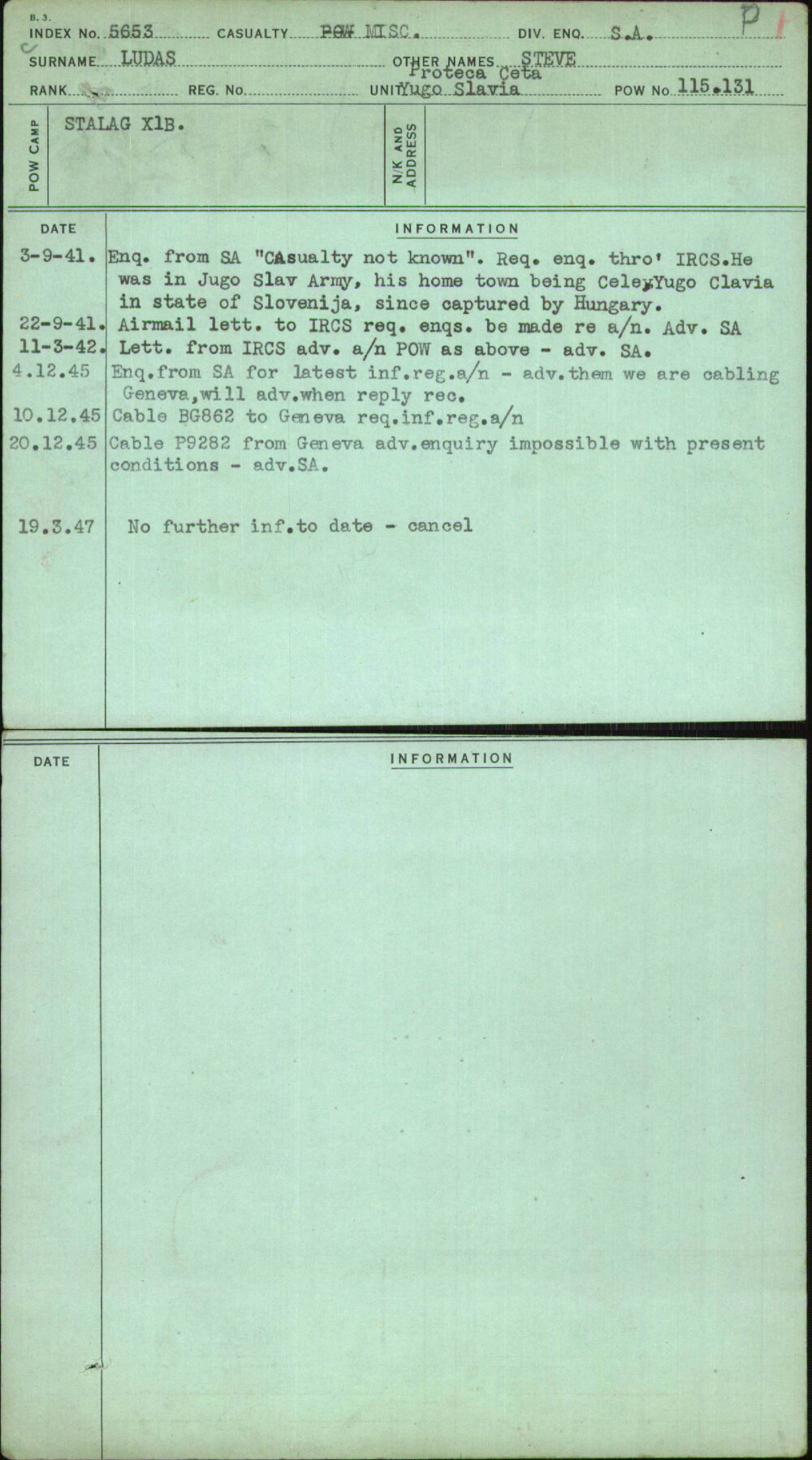 Ludas, Steve, [No Service Number]