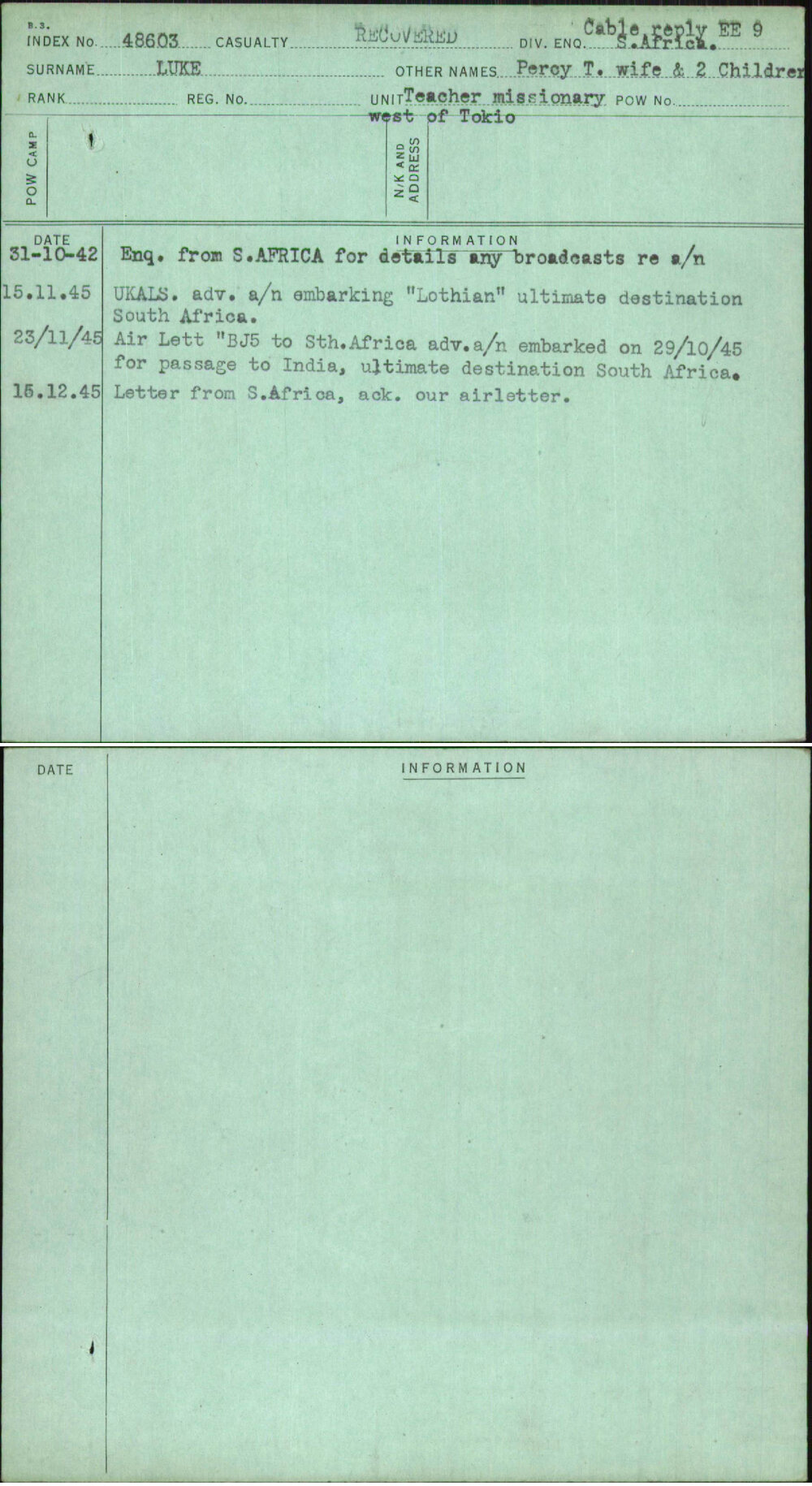 Luke, Percy T Wife &amp; 2 Children, [No Service Number]