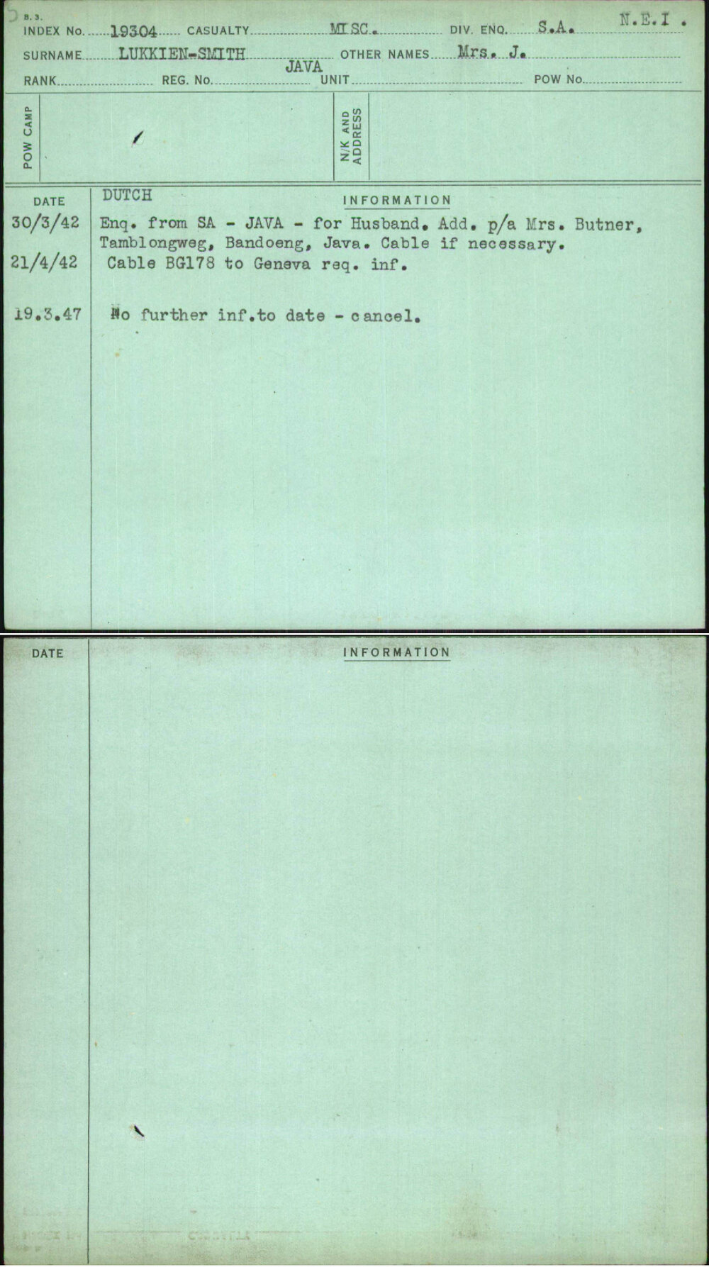 Lukkien-Smith, Mrs J, Java