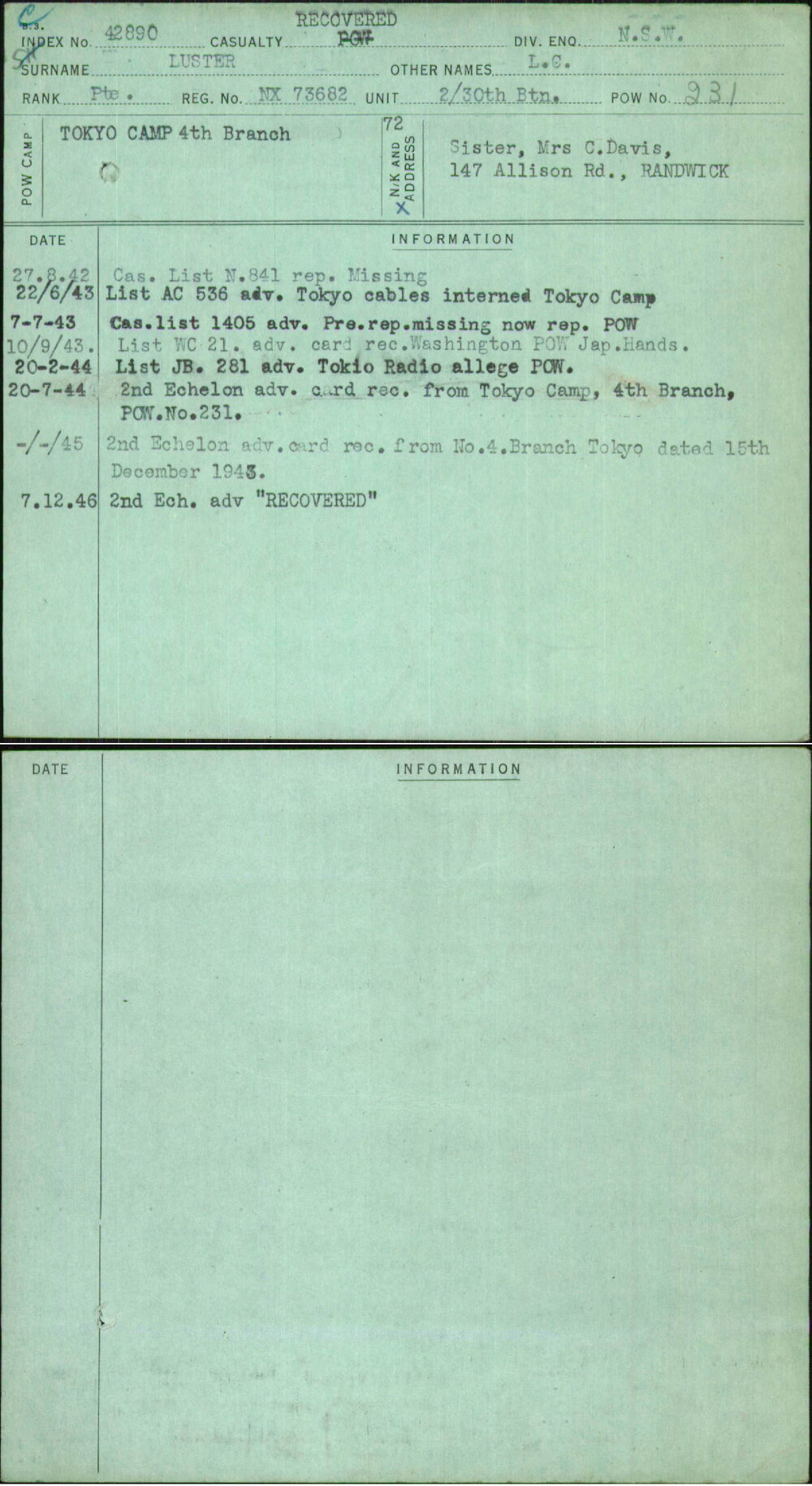 Luster, L C, NX73682