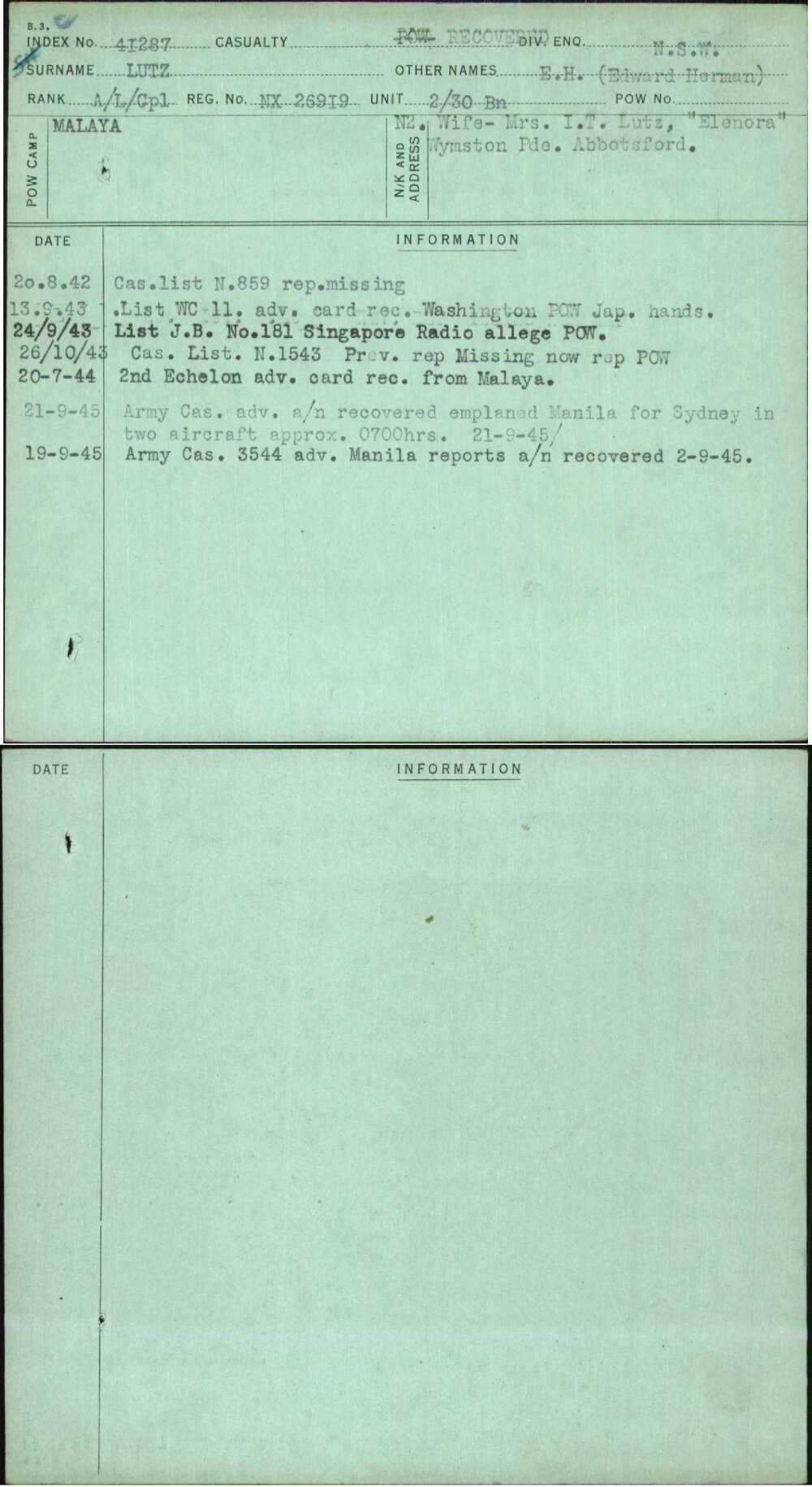Lutz, E H (Edward Herman), NX26919