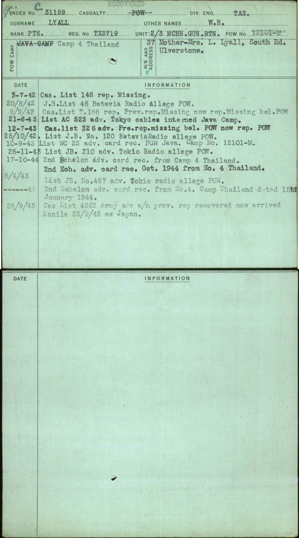 Lyall, W B, TX3719