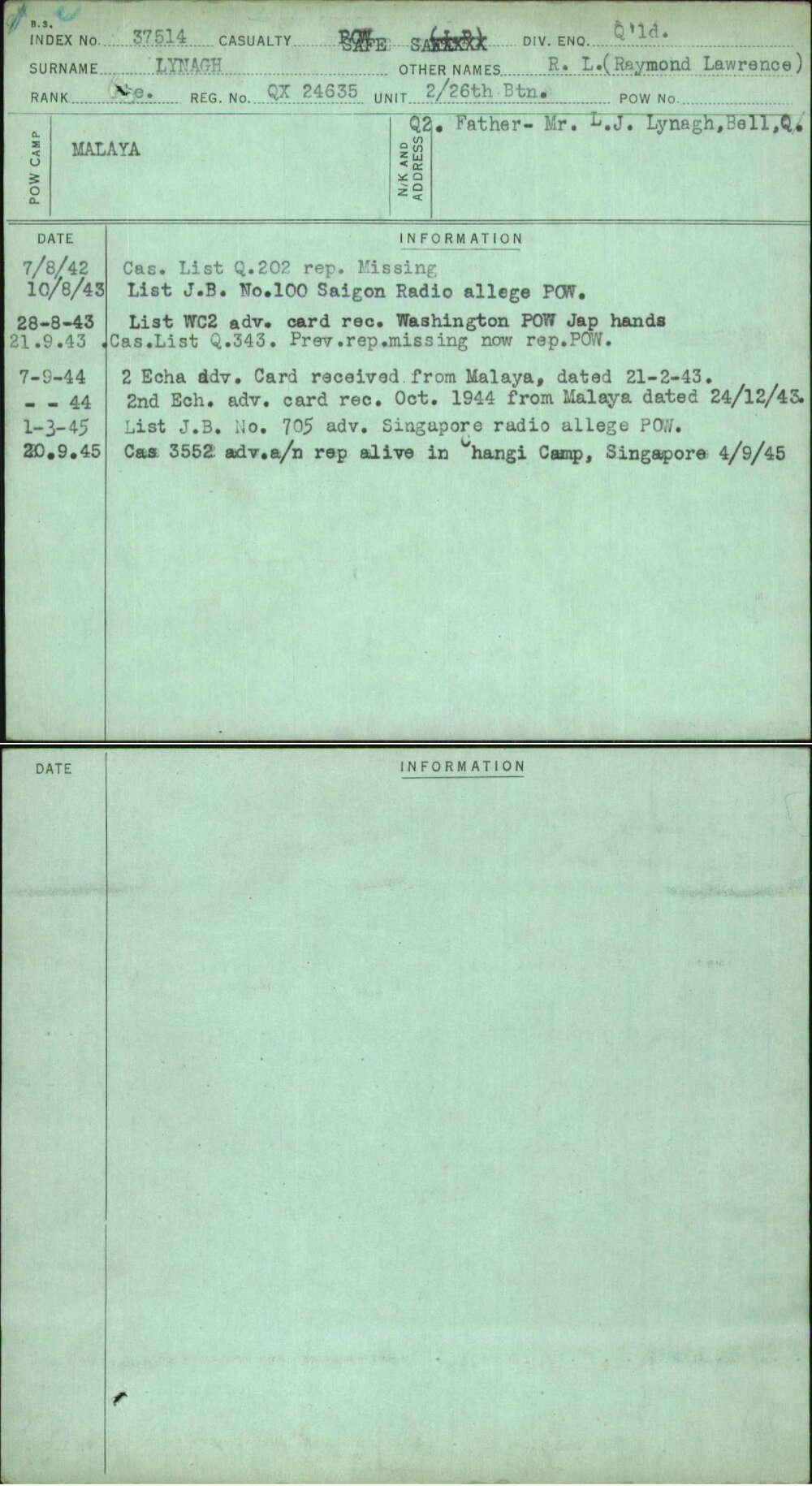 Lynagh, R L (Raymond Lawrence), QX24635