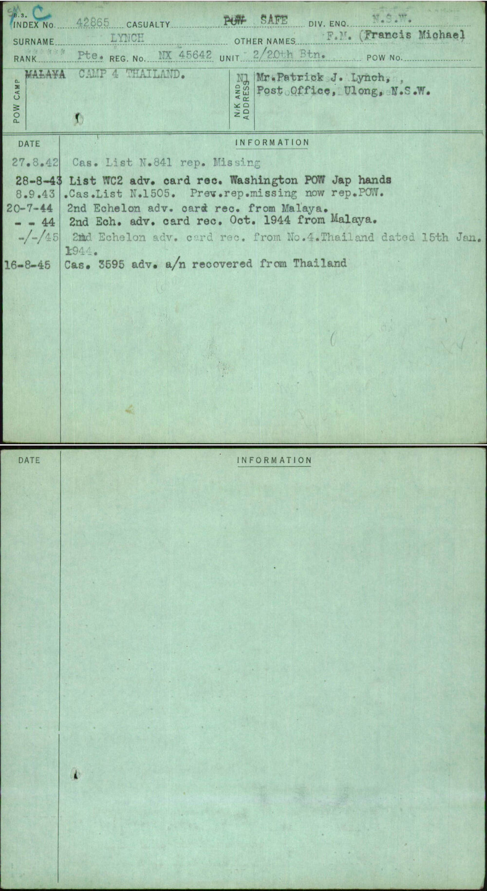 Lynch, F M (Francis Michael), NX45642