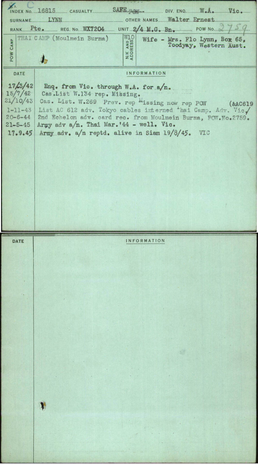 Lynn, Walter Ernest, WX7204