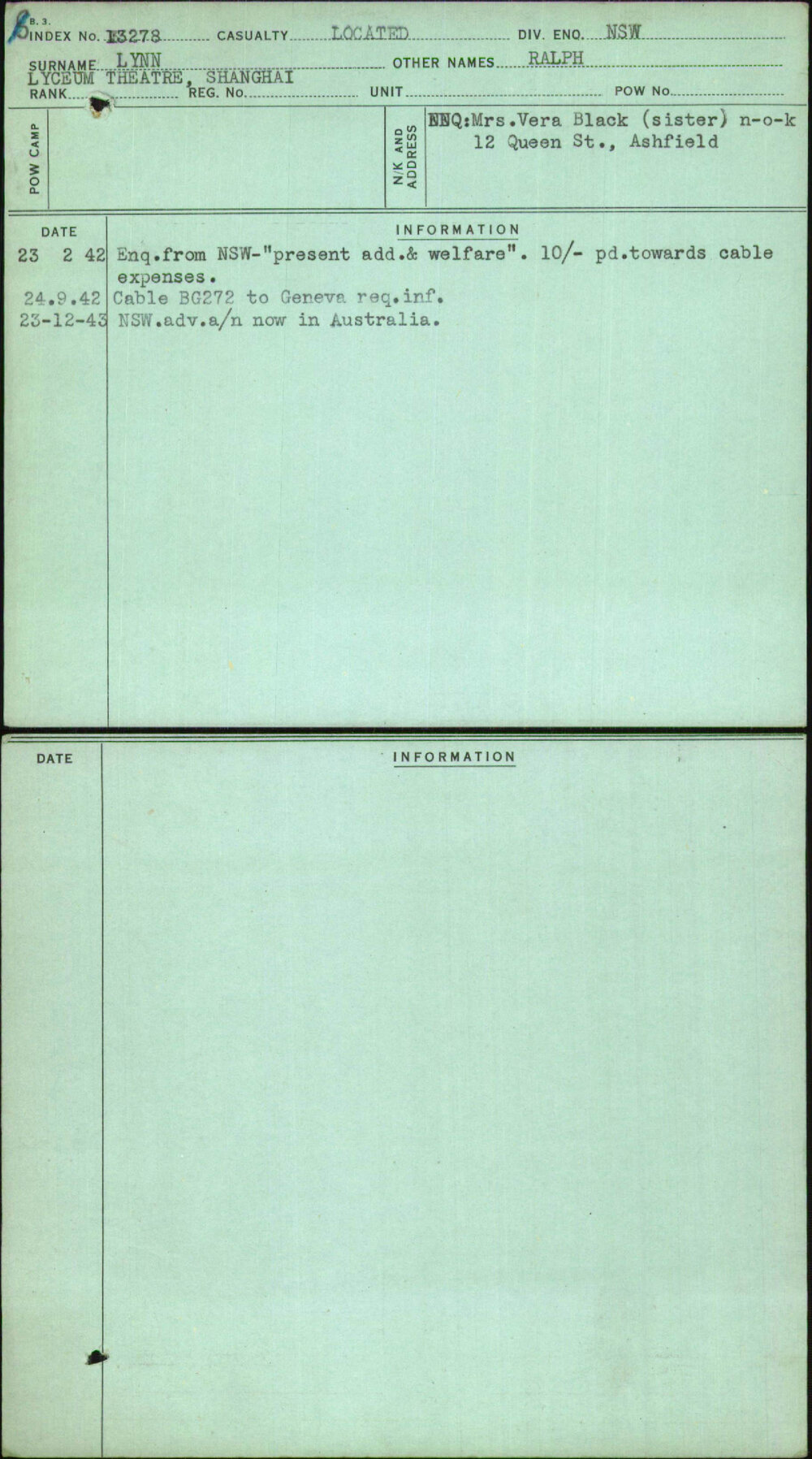 Lynn, Ralph, [No Service Number]