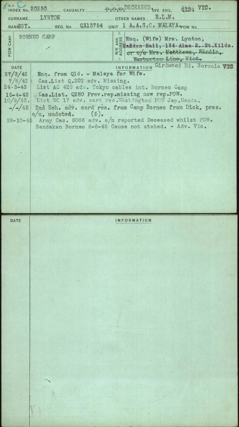 Lynton, R L M, QX13754