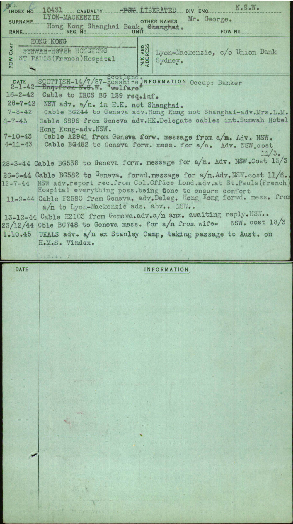 Lyon-Mackenzie, Mr George, Hong Kong Shanghai Bank