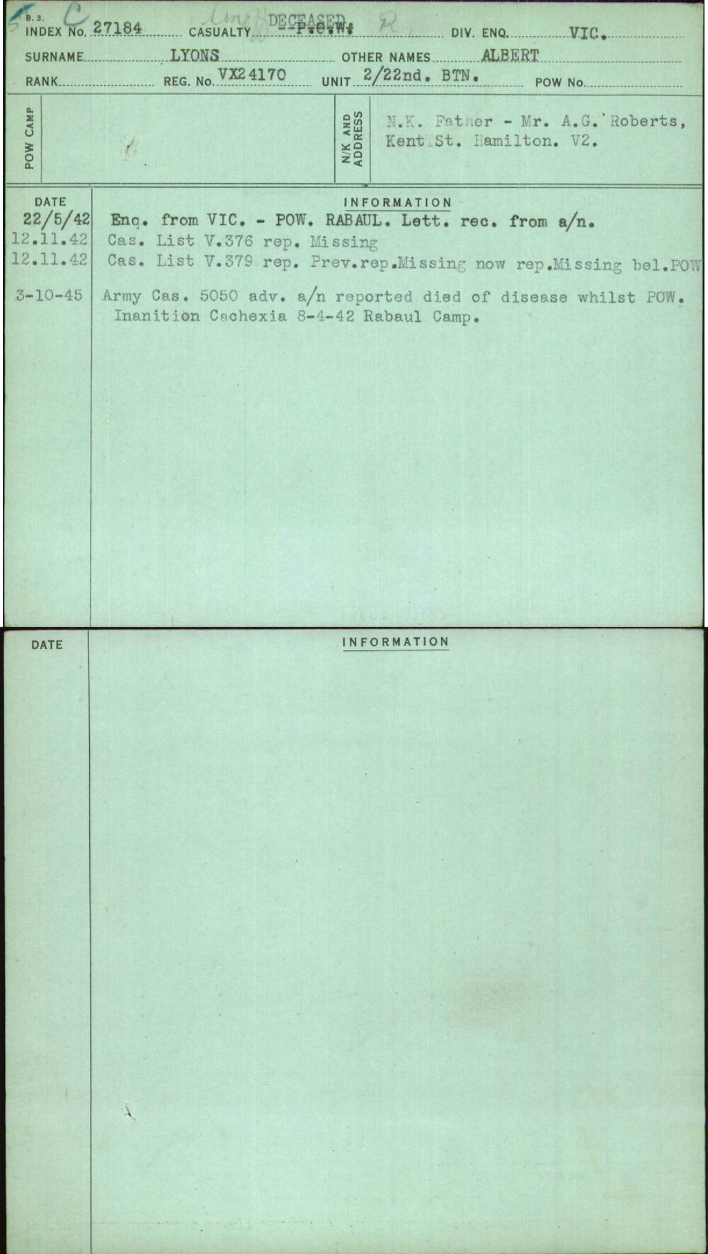 Lyons, Albert, VX24170