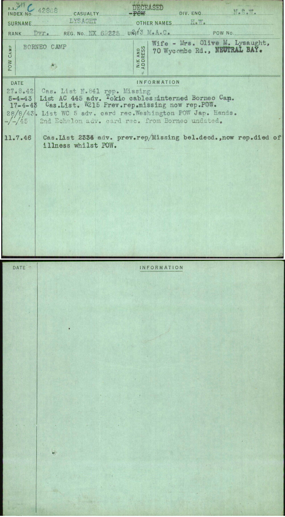 Lysaght, H W, NX69225