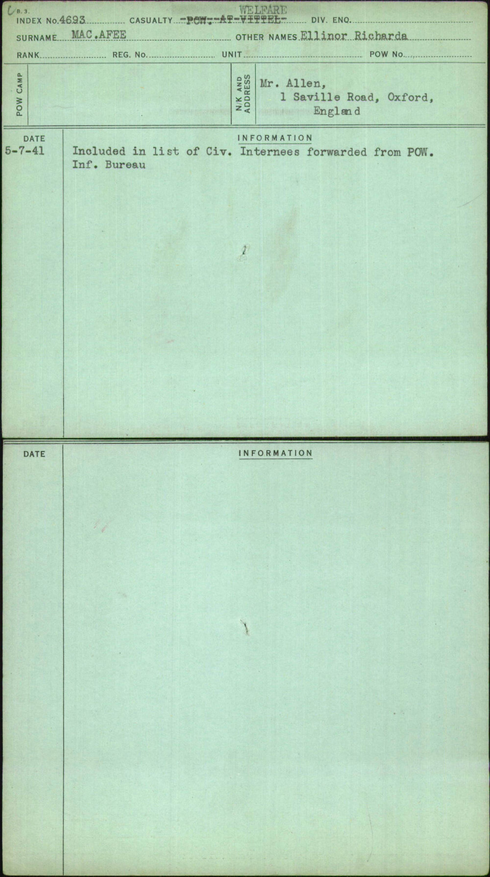 Mac Afee, Ellinor Richarda, [No Service Number]