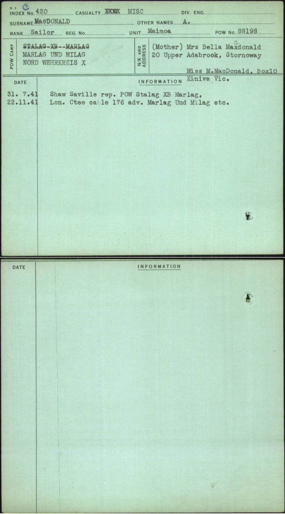 Macdonald, A, [No Service Number]