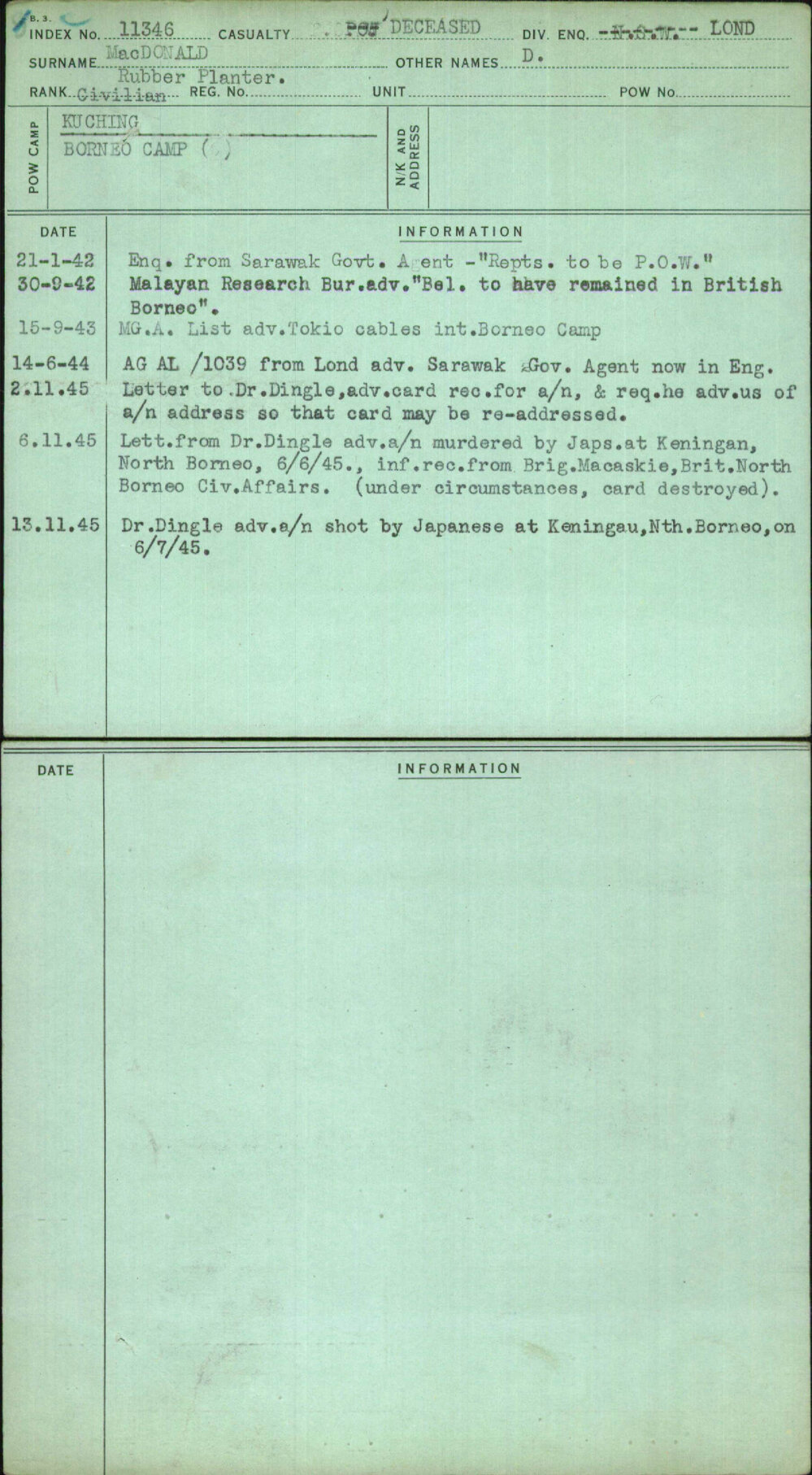 Macdonald, D, [No Service Number]