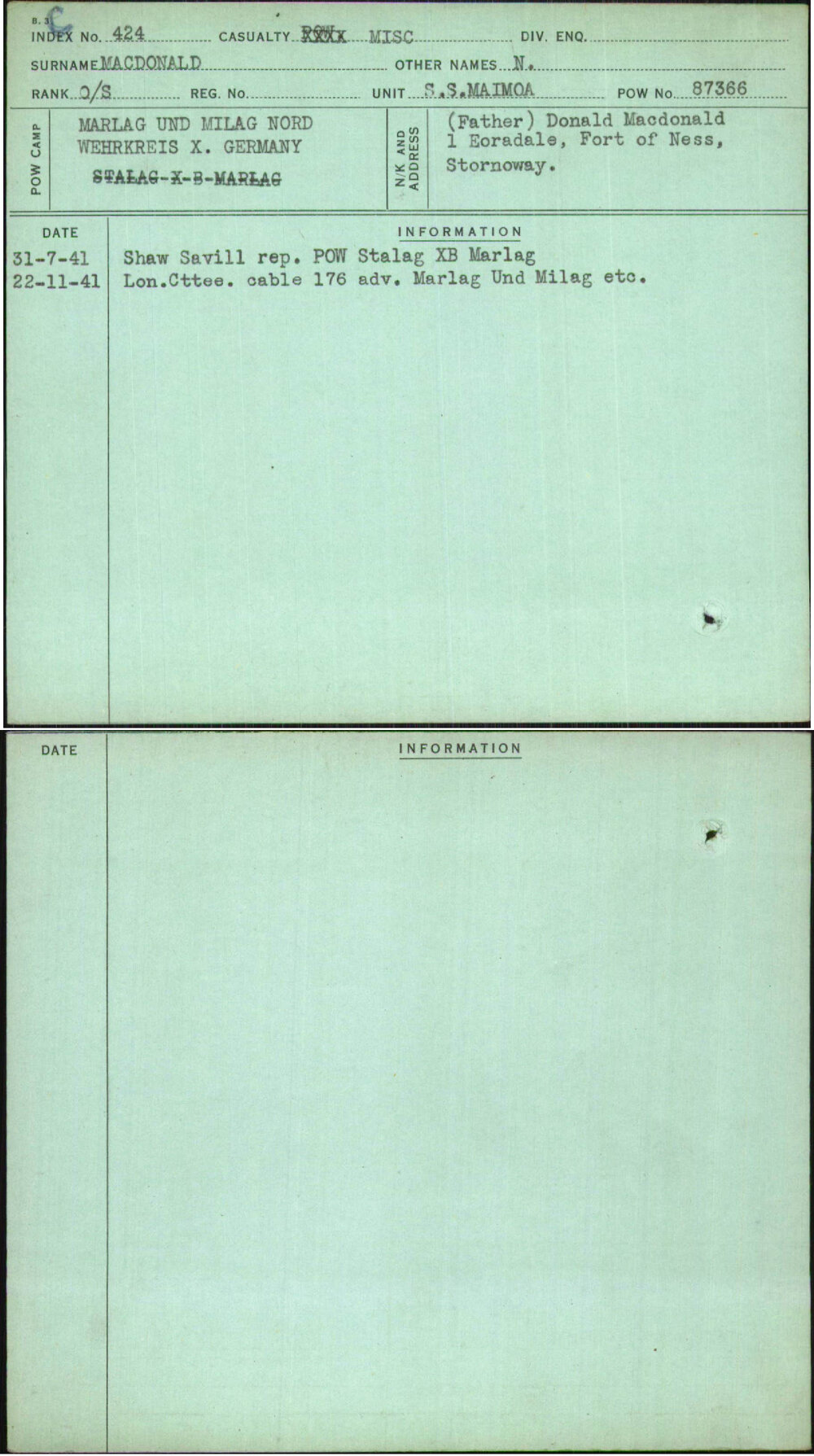 Macdonald, N, [No Service Number]