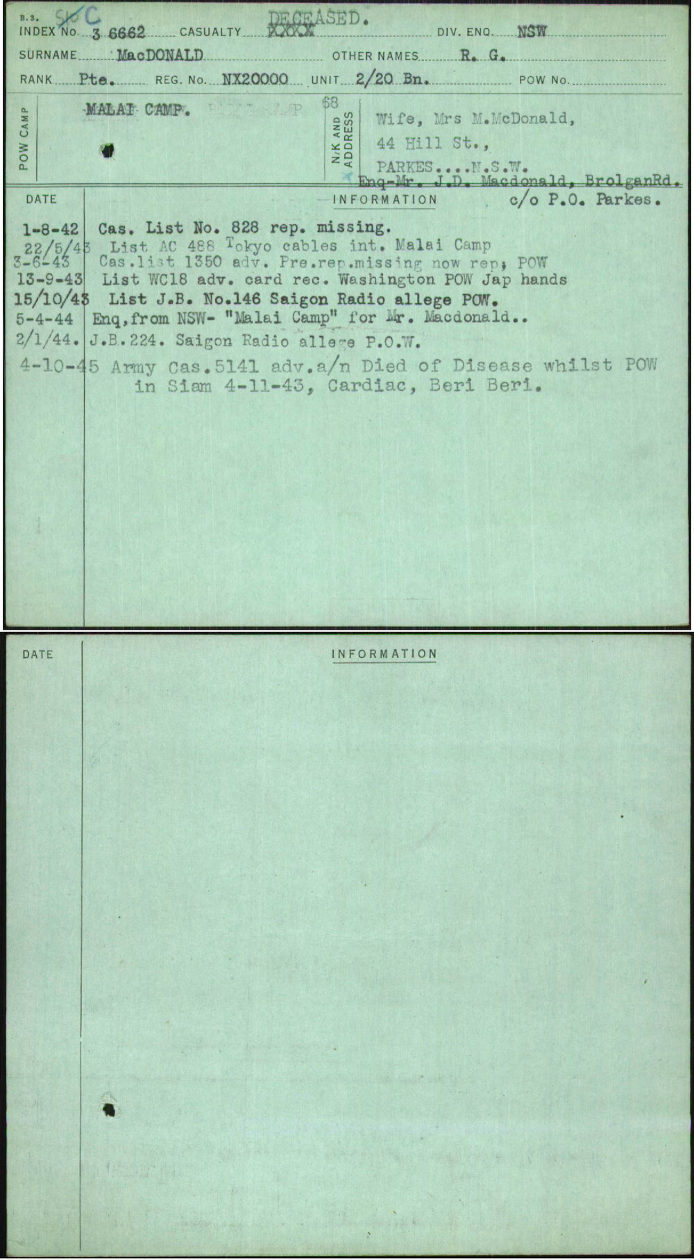 Macdonald, R G, NX20000