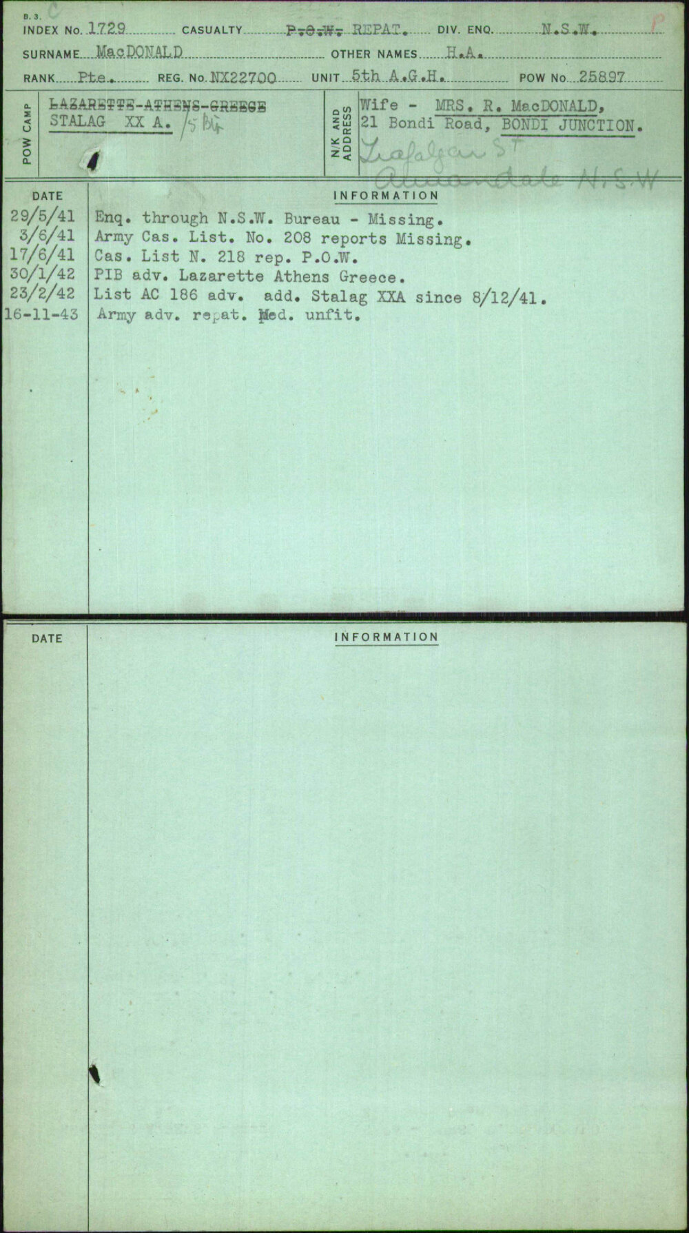 Macdonald, H A, NX22700