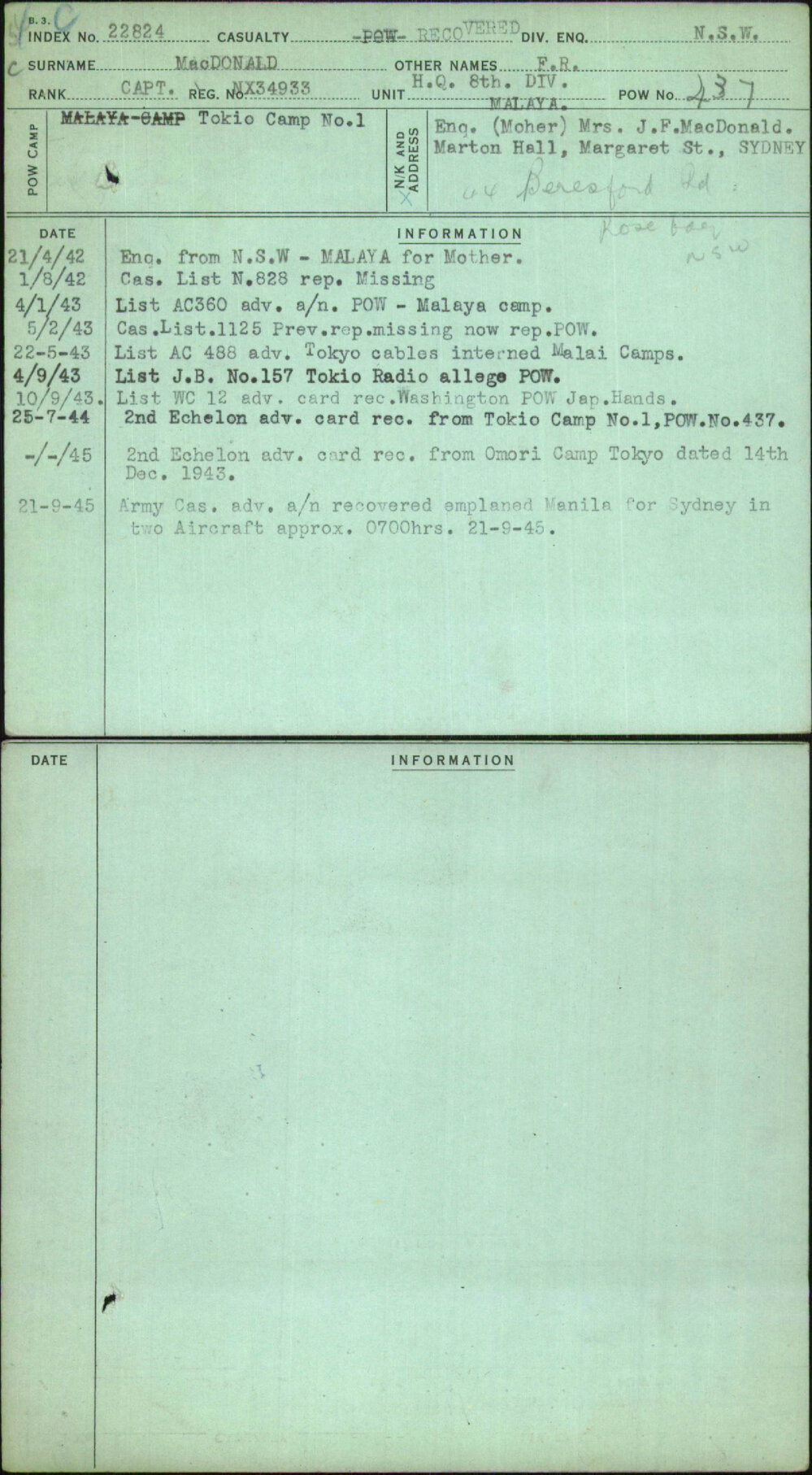 Macdonald, F R, NX34933