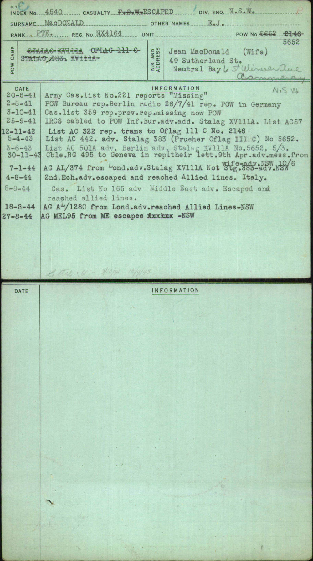 Macdonald, E J, NX4164