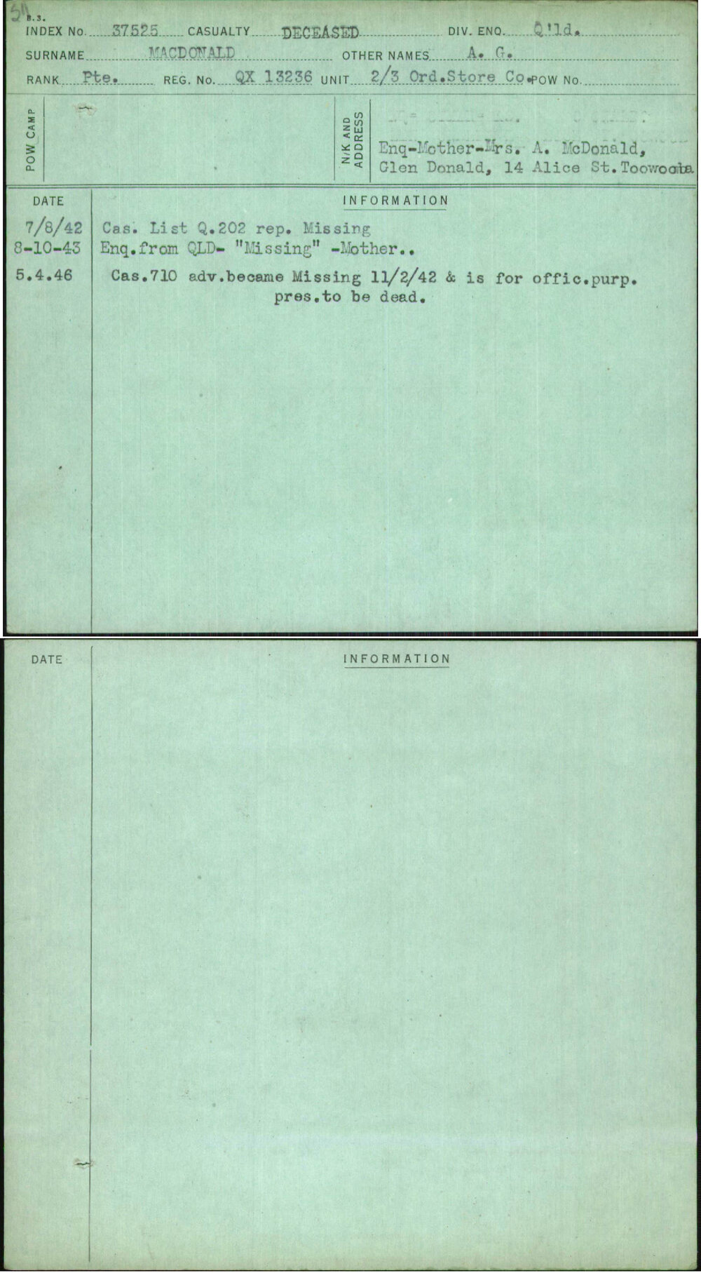 Macdonald, A G, QX13236