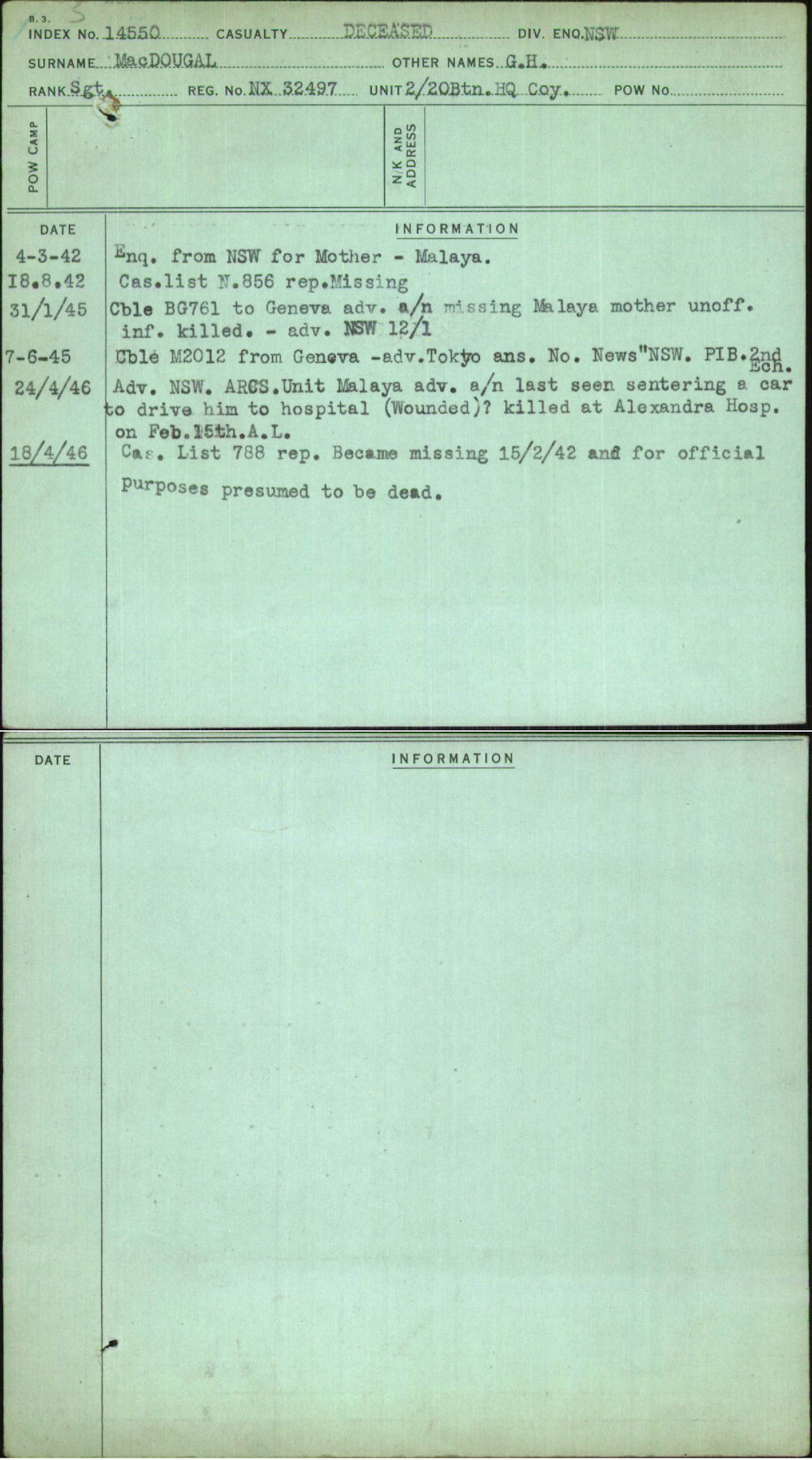 Macdougal, G H, NX32497