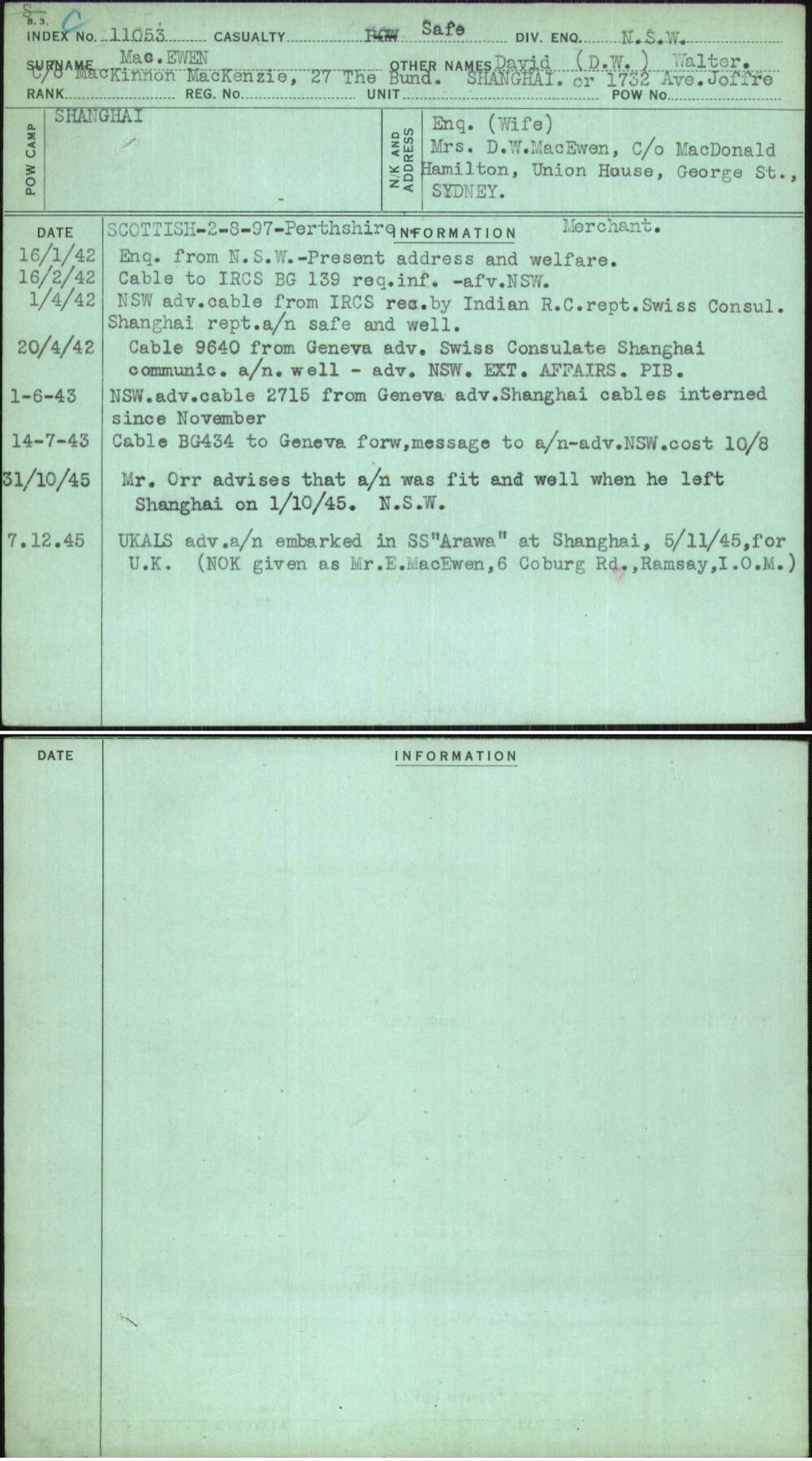 Macewen, David (D W) Walter, [No Service Number]