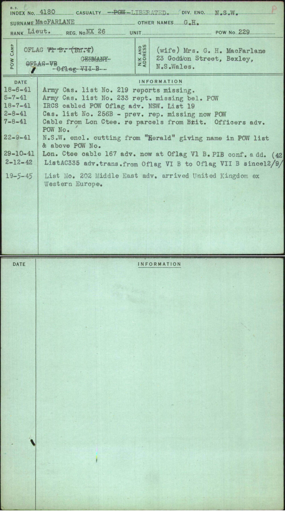 Macfarlane, G H, NX26